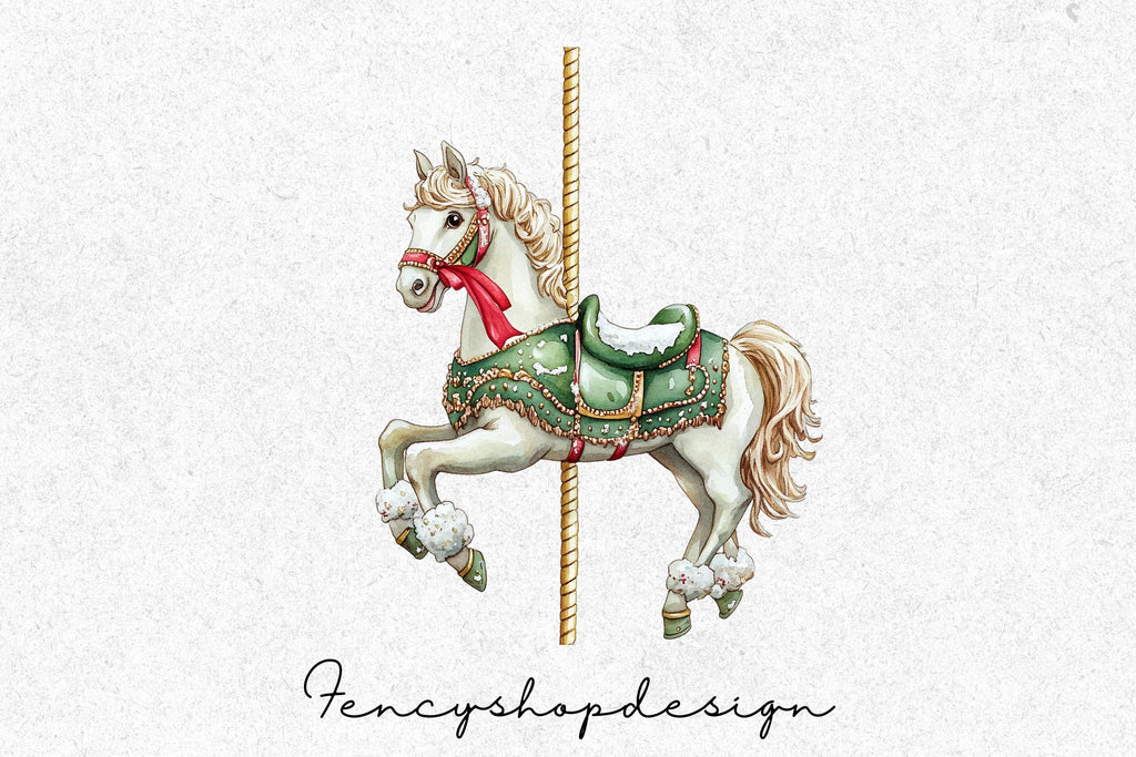 Festive Carousel Horse Clipart Bundle