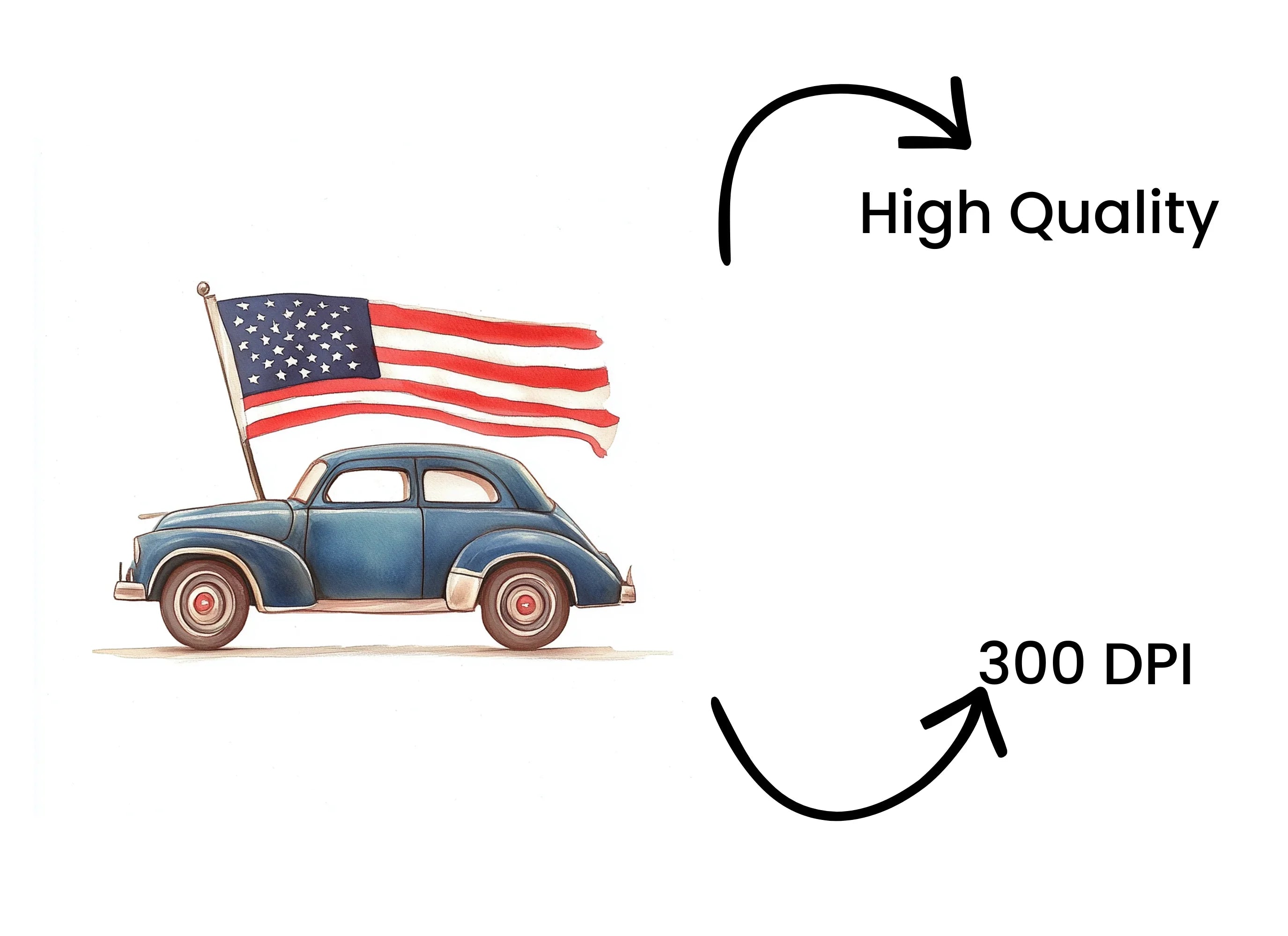 Vintage Cars with American Flag Clipart Bundle