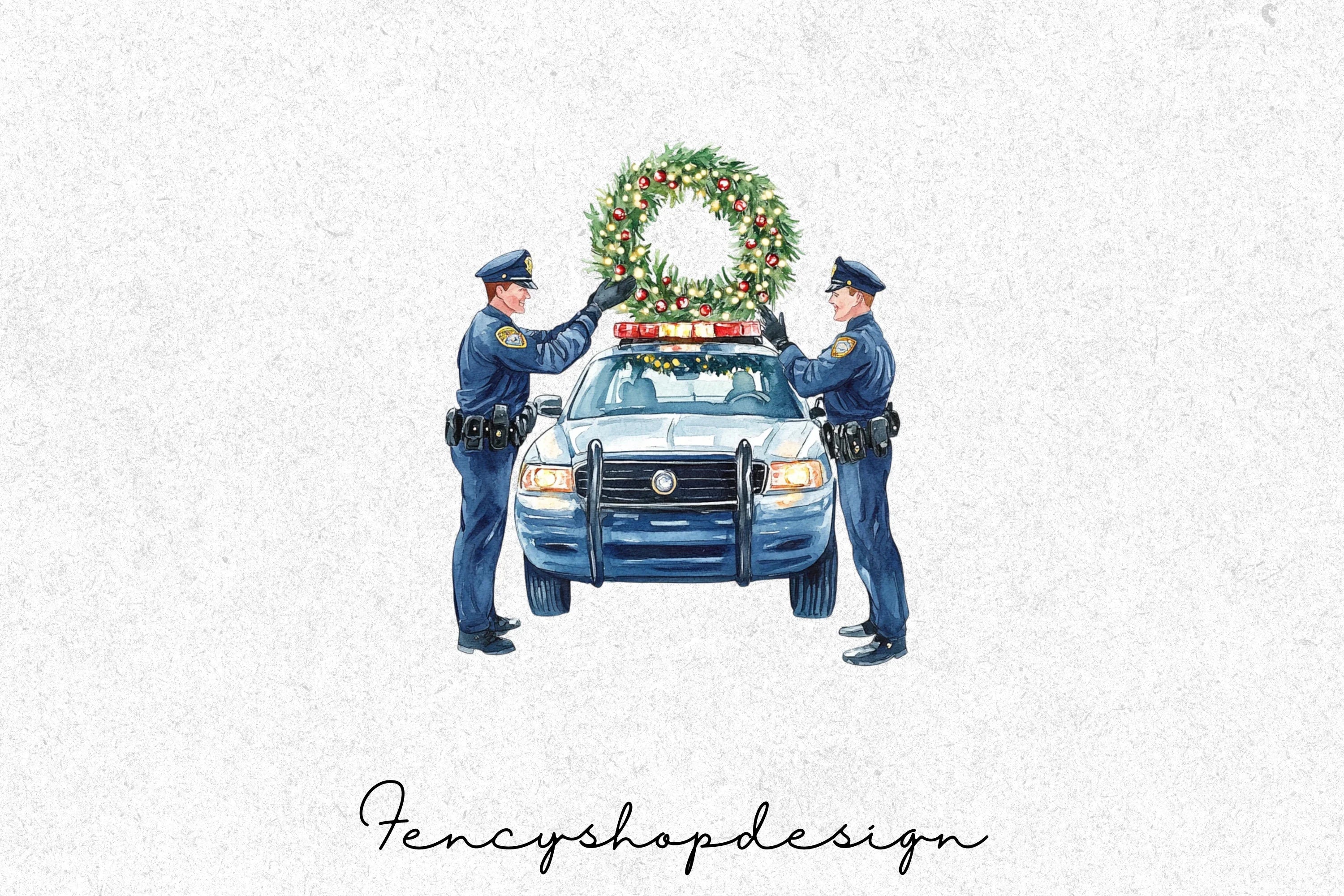 Christmas Police Car and Santa Clipart Bundle