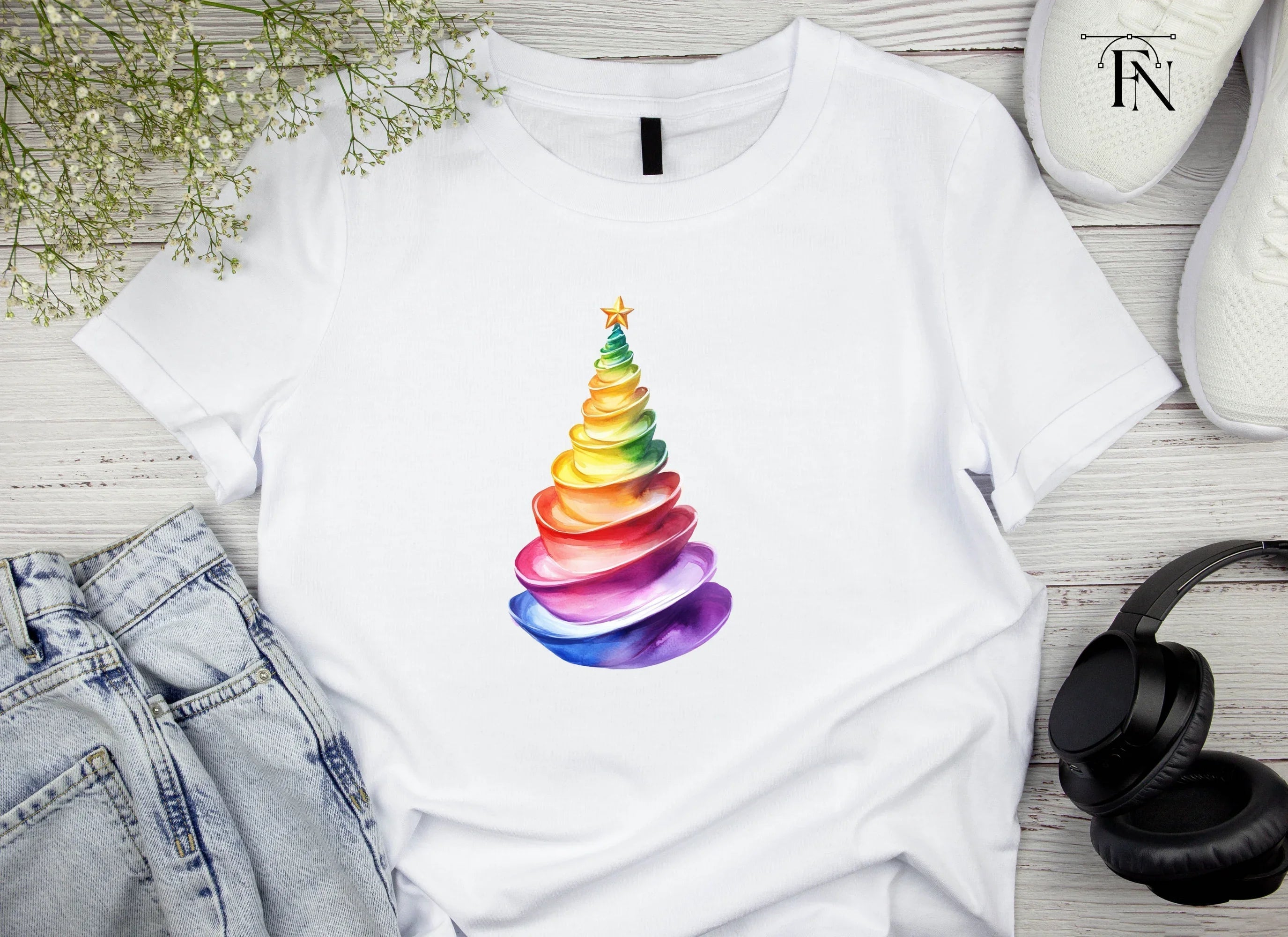Rainbow Christmas Tree Clipart Bundle