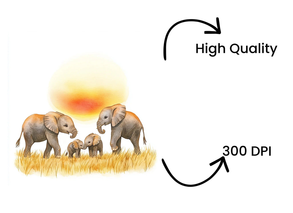 Elephant Family Sunset Clipart Bundle