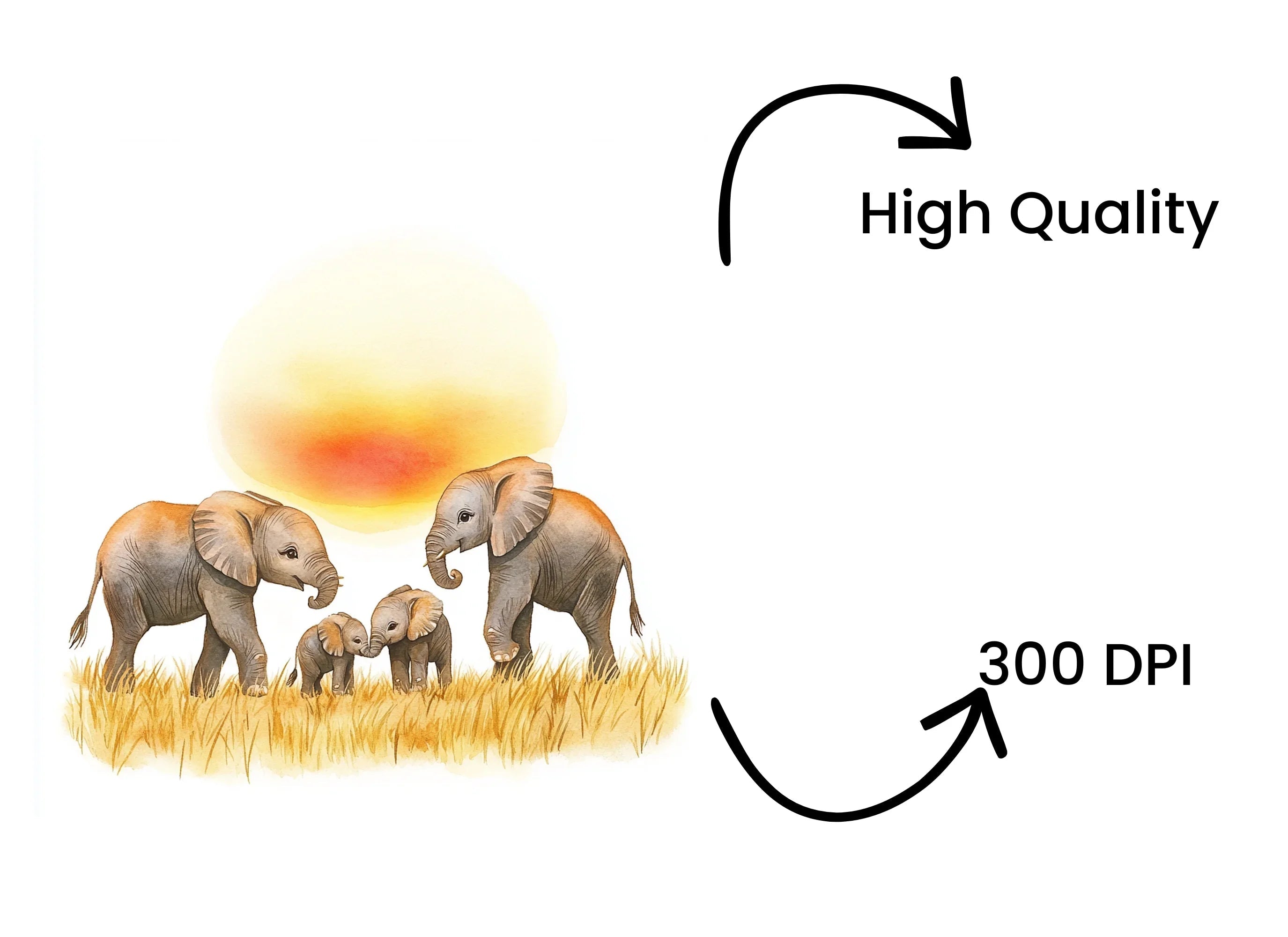 Elephant Family Sunset Clipart Bundle
