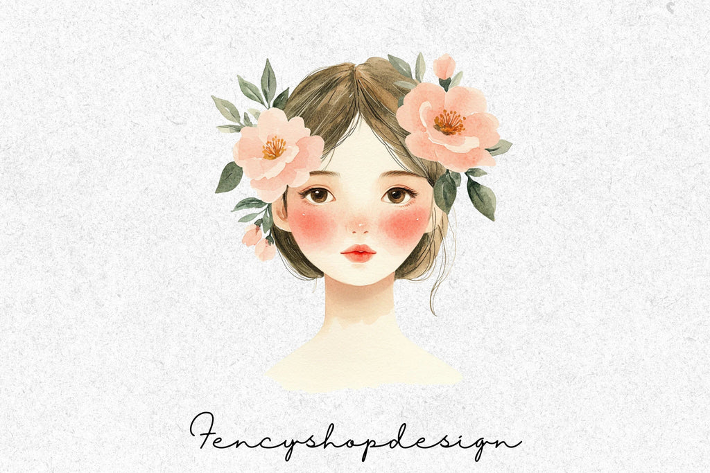 Floral Women Portraits Clipart Bundle