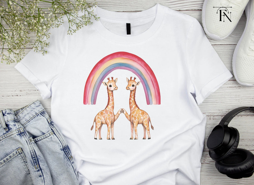 Cute Giraffes Under Rainbow Clipart Bundle