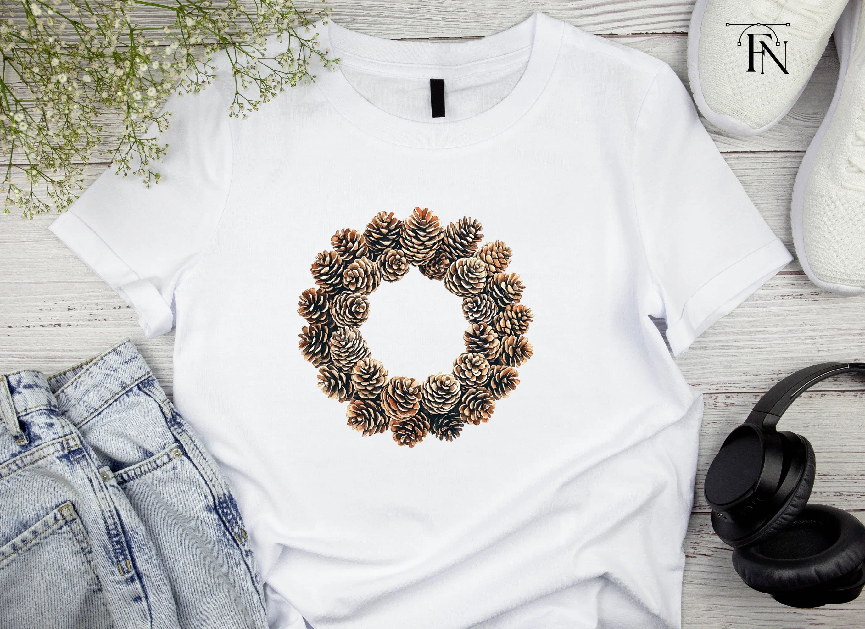 Pine Cone Wreath Clipart Bundle