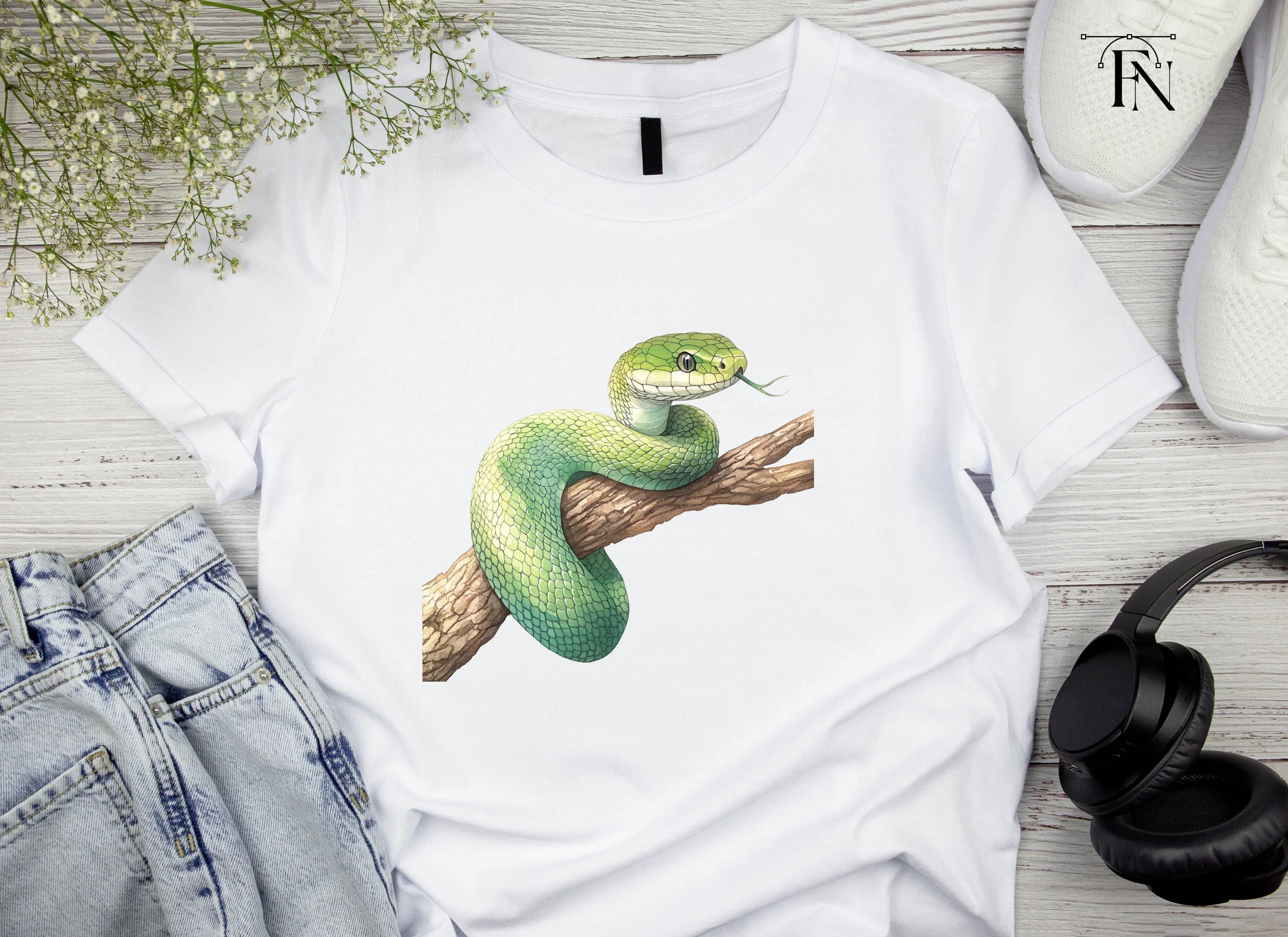 Green Snake on Branch Clipart Bundle