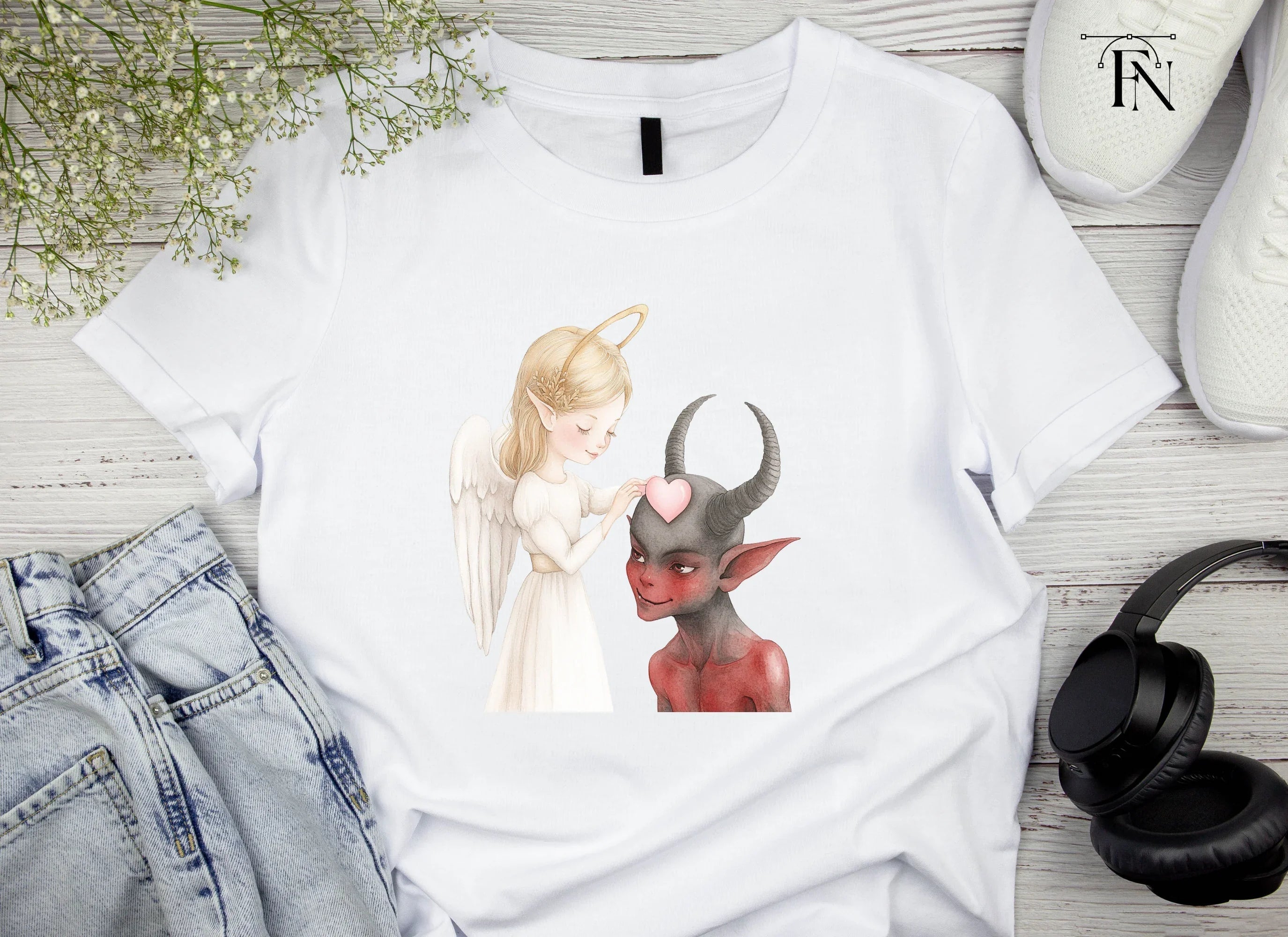 Cute Angel and Devil Heart Clipart Bundle