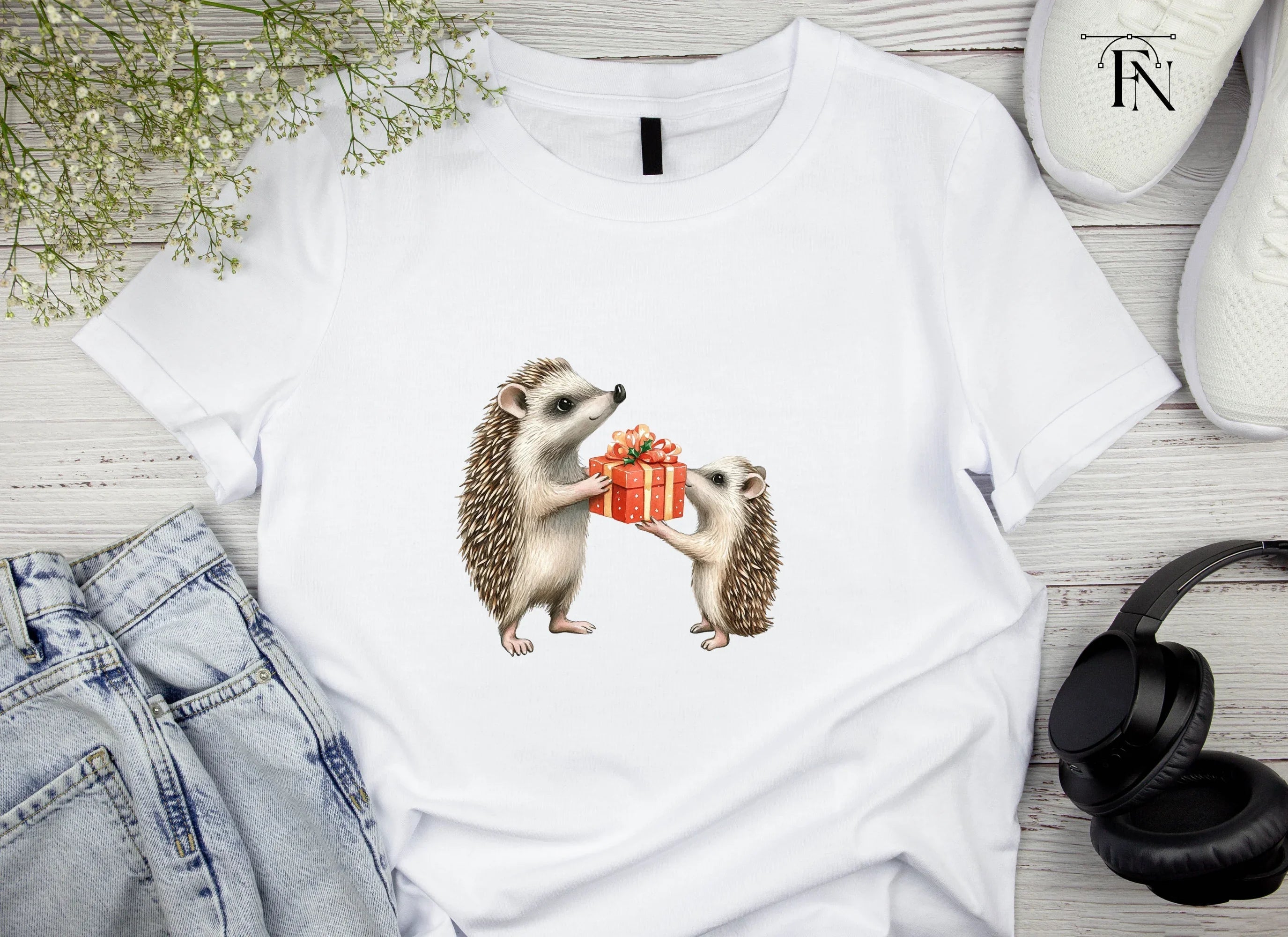Hedgehog with Orange Gift Box Clipart Bundle