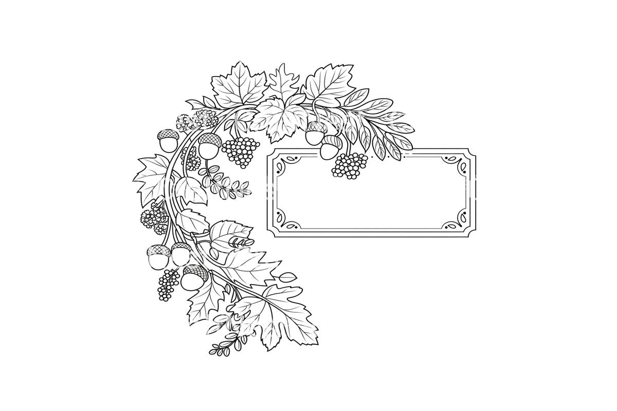 Autumn Leaves and Berries Frame Coloring Books