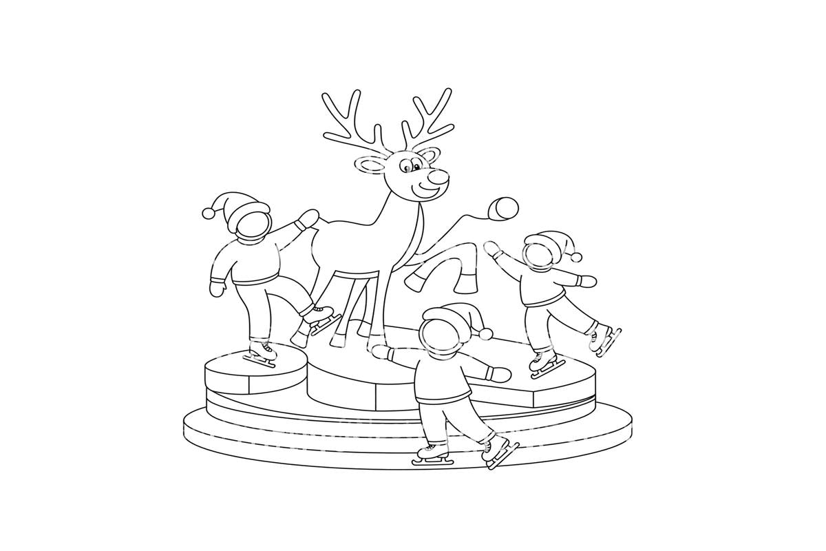 Reindeer Kids Ice Skating Coloring Books