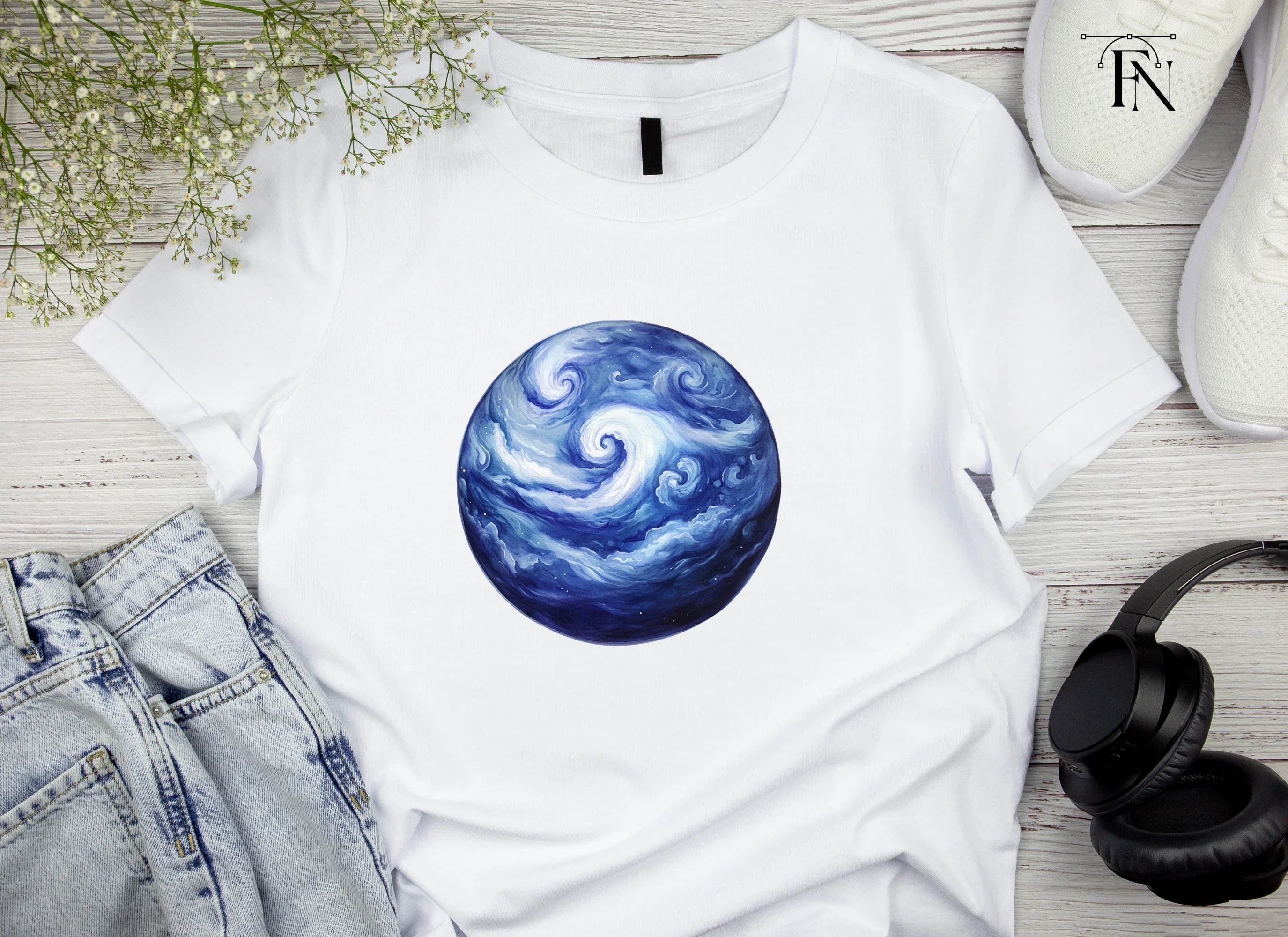 Blue Swirling Abstract Planet Clipart Bundle