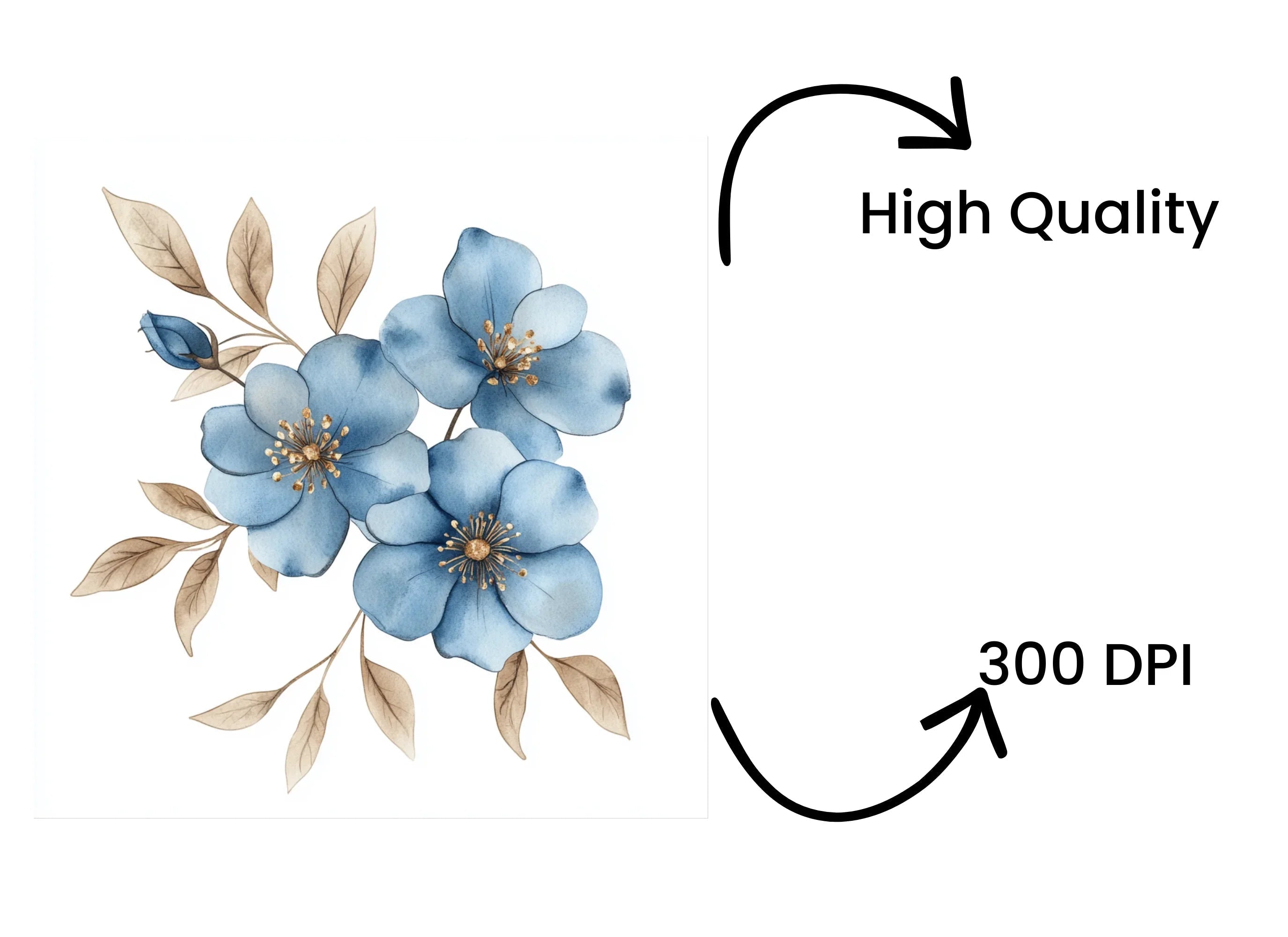 Soft Blue Floral Clipart Bundle