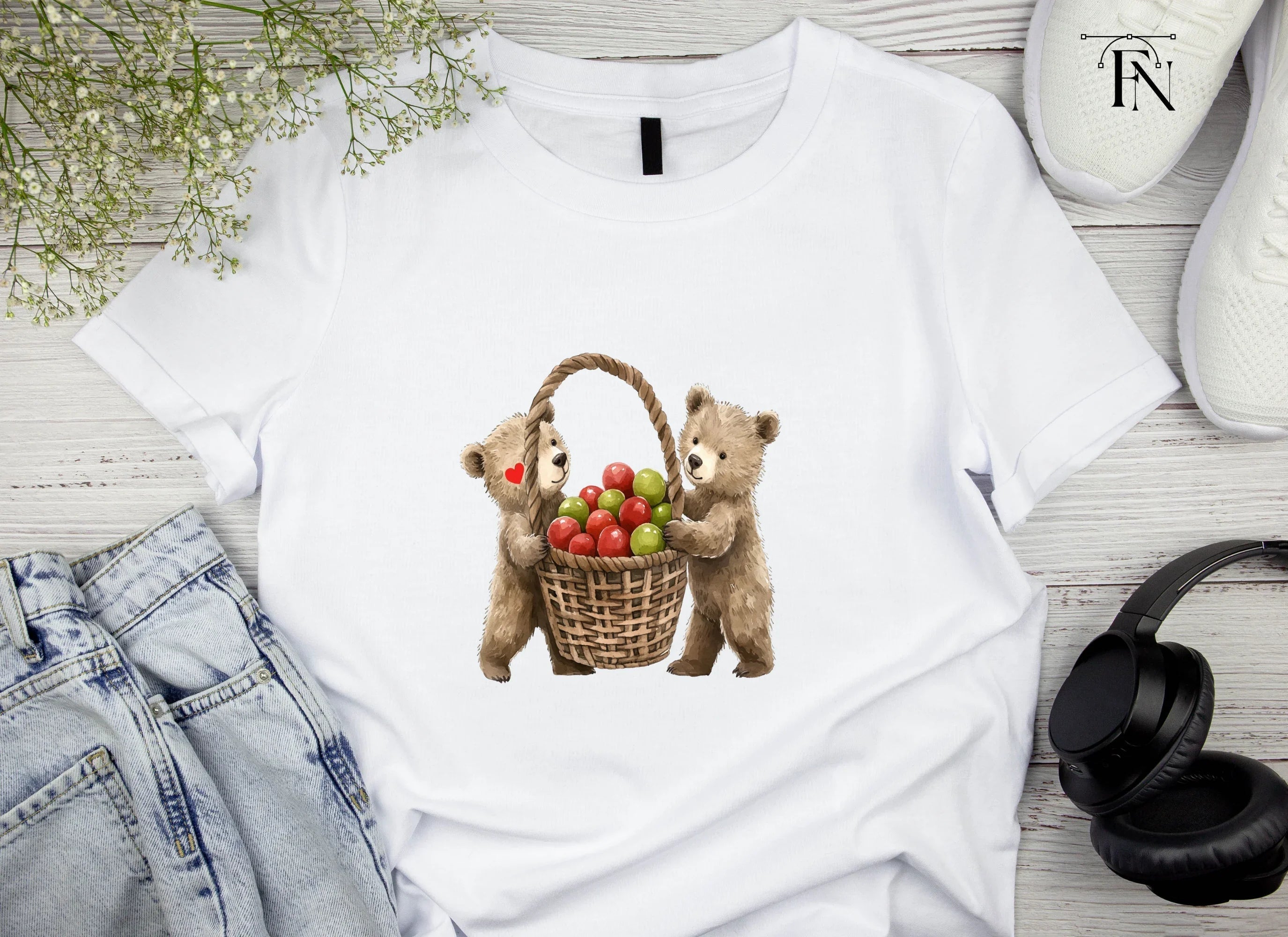 Cute Bear Friends with Apple Basket Clipart Bundle
