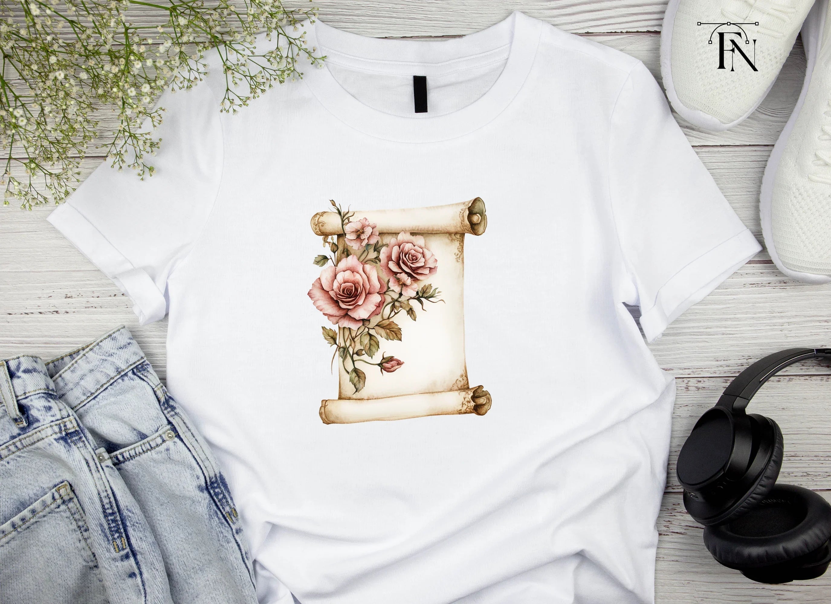 Vintage Rose Scroll Clipart Bundle