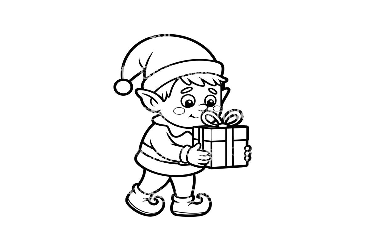 Christmas Elf With Gift Coloring Books