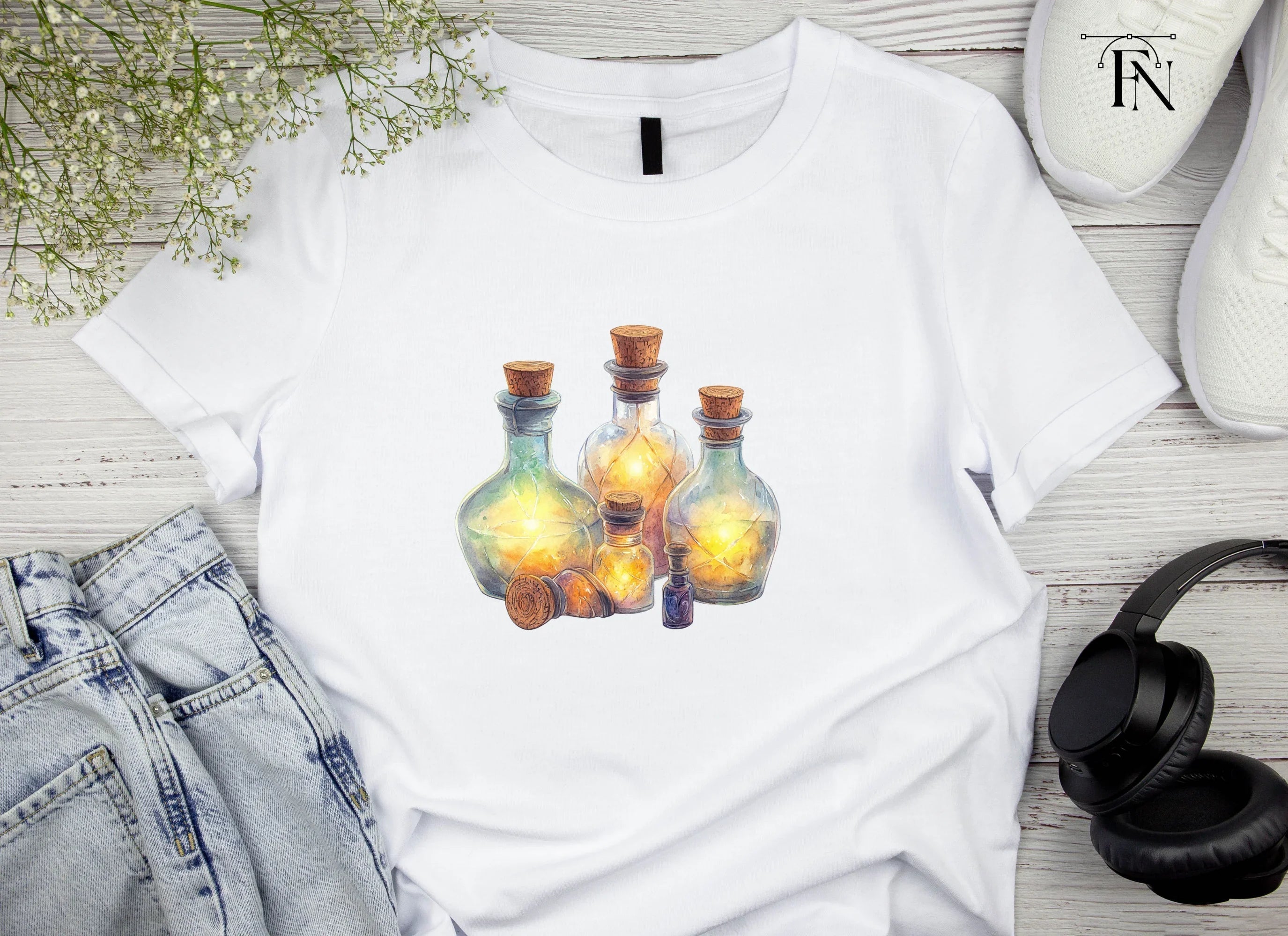 Magical Glowing Potion Bottles Clipart Bundle
