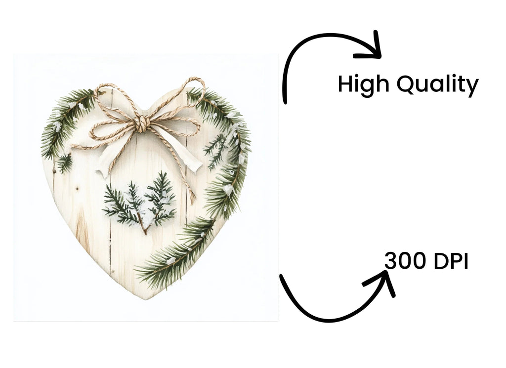 Rustic Christmas Heart Ornaments Clipart Bundle
