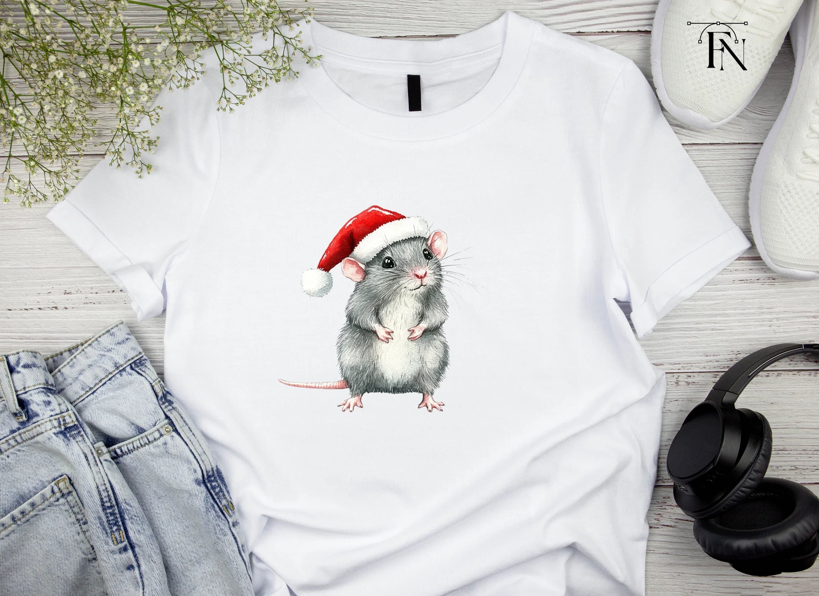 Christmas Mice with Santa Hats Clipart Bundle