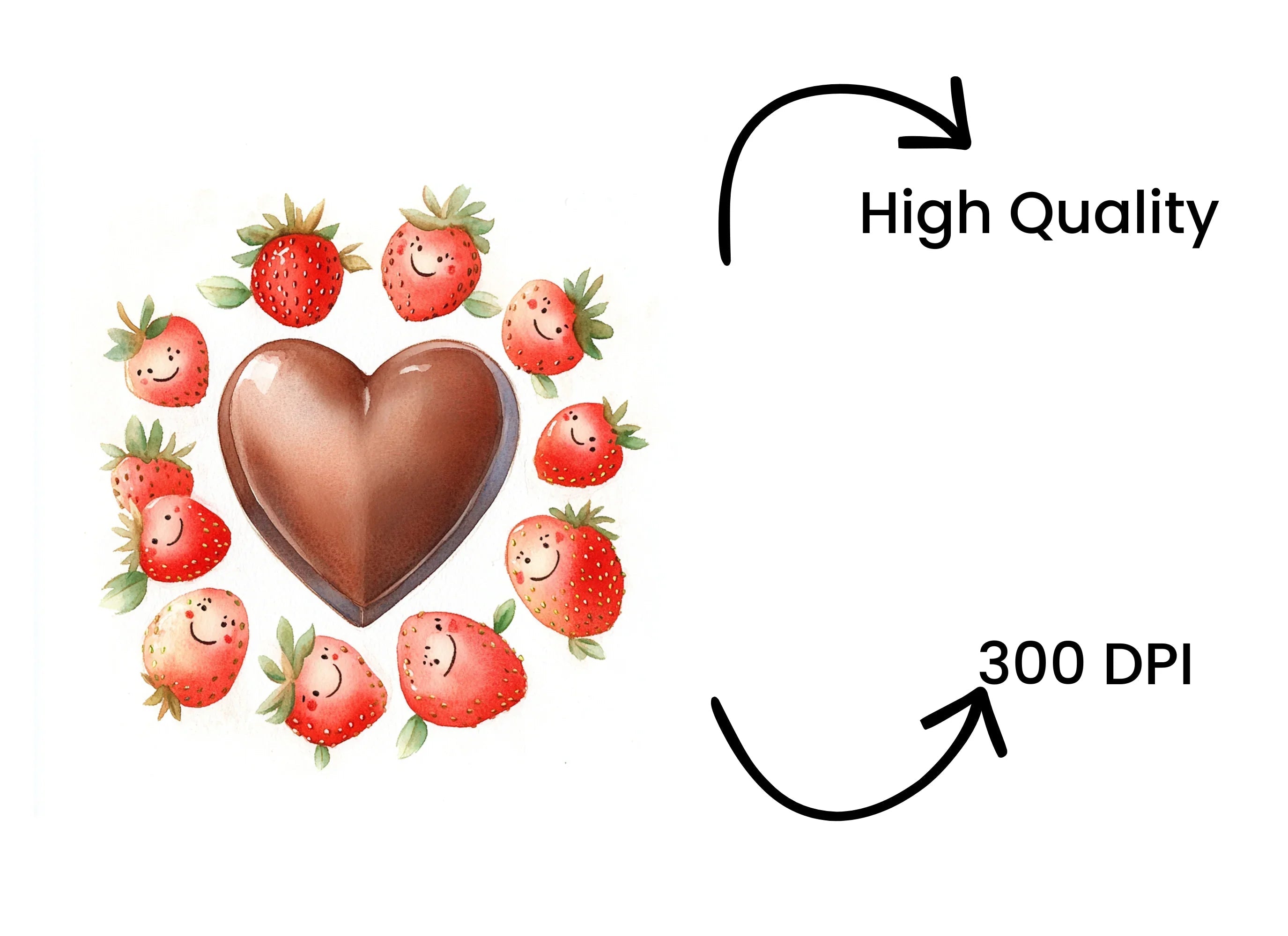 Cute Strawberry Chocolate Heart Clipart Bundle