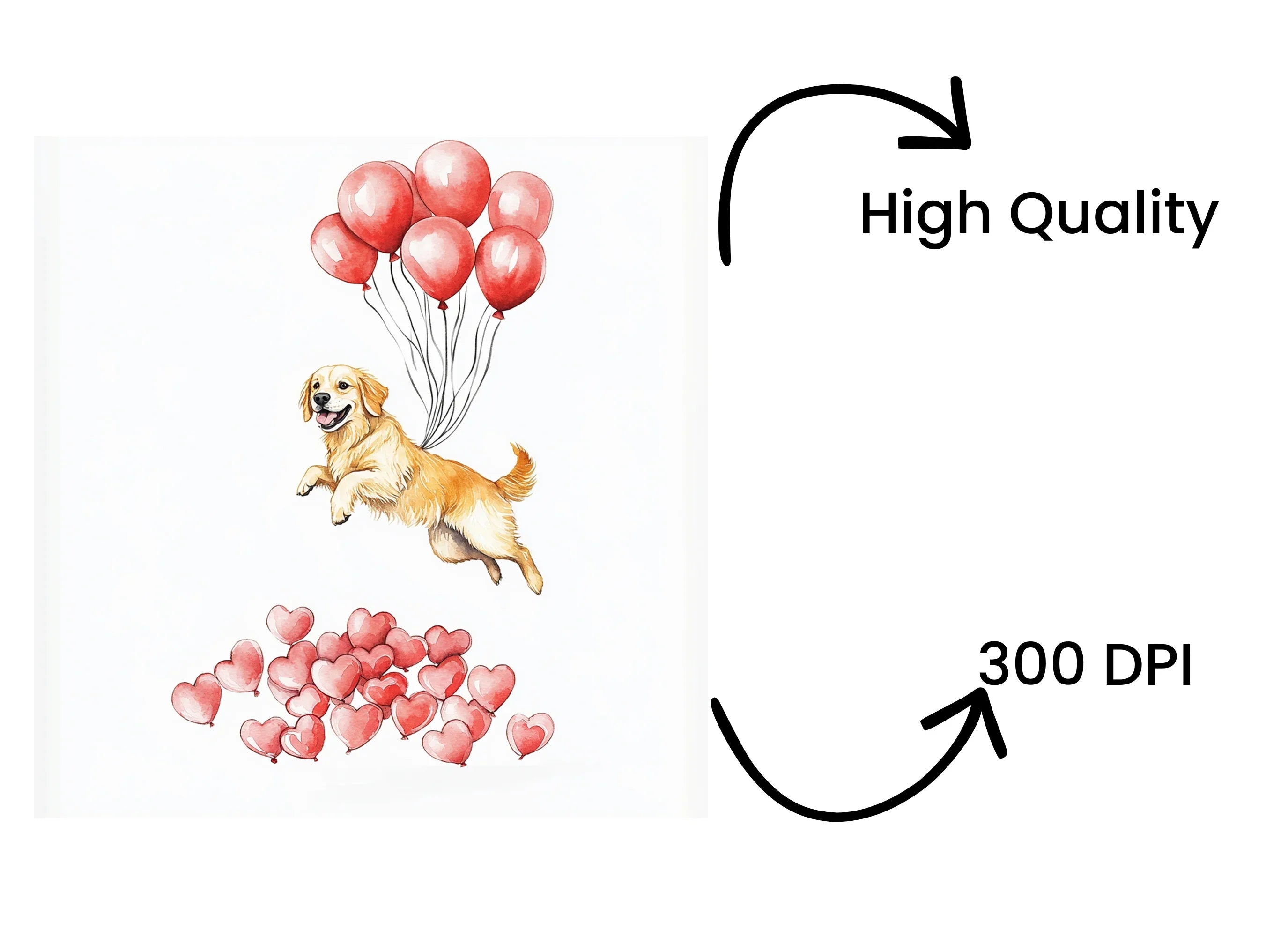 Golden Retriever Heart Balloons Clipart Bundle