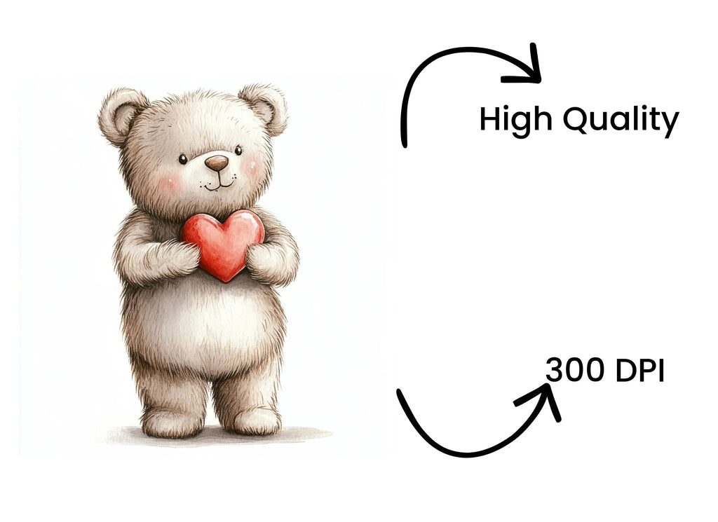 Cute Teddy Bear Holding Red Heart Clipart Bundle