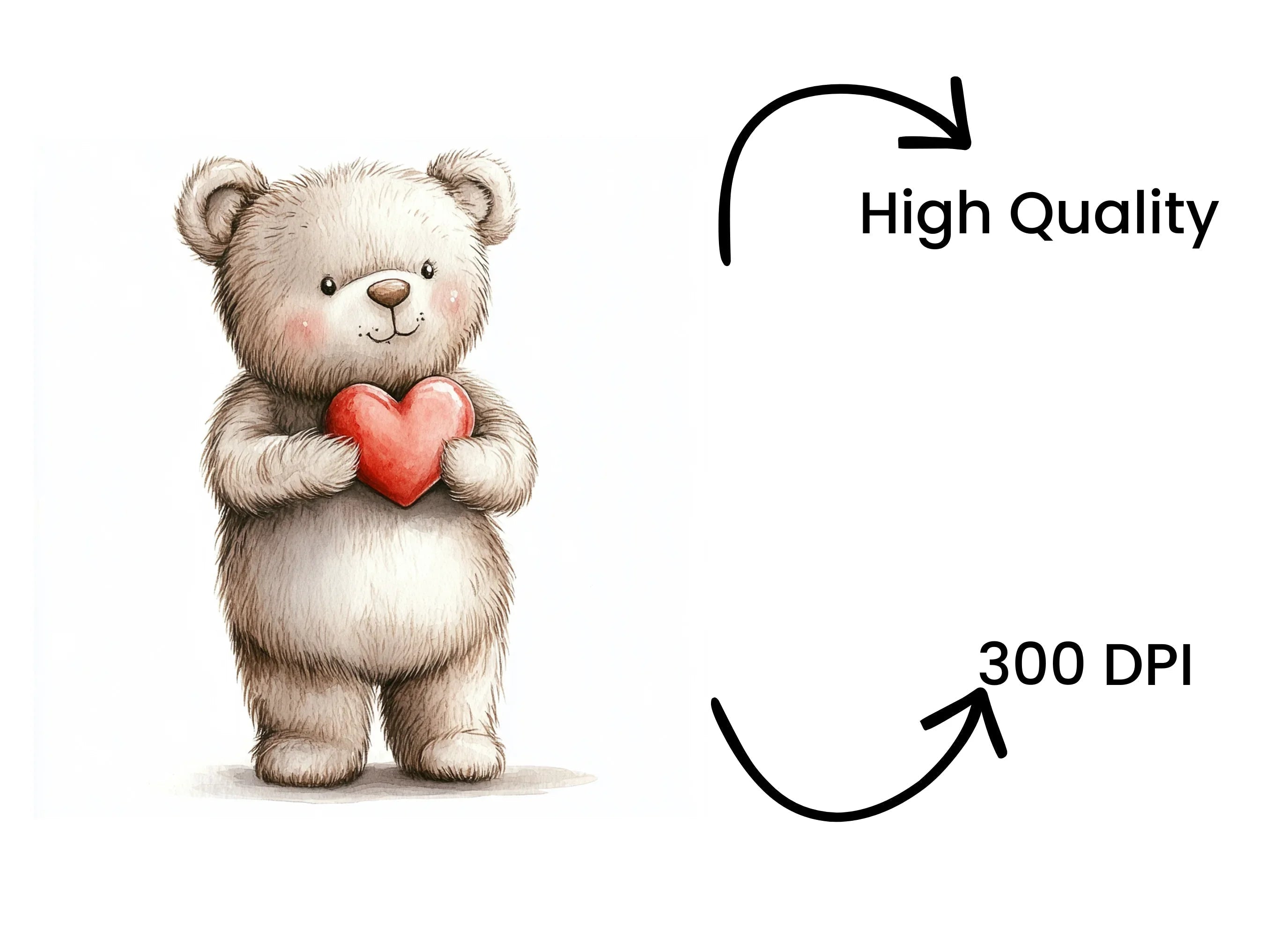Cute Teddy Bear Holding Red Heart Clipart Bundle