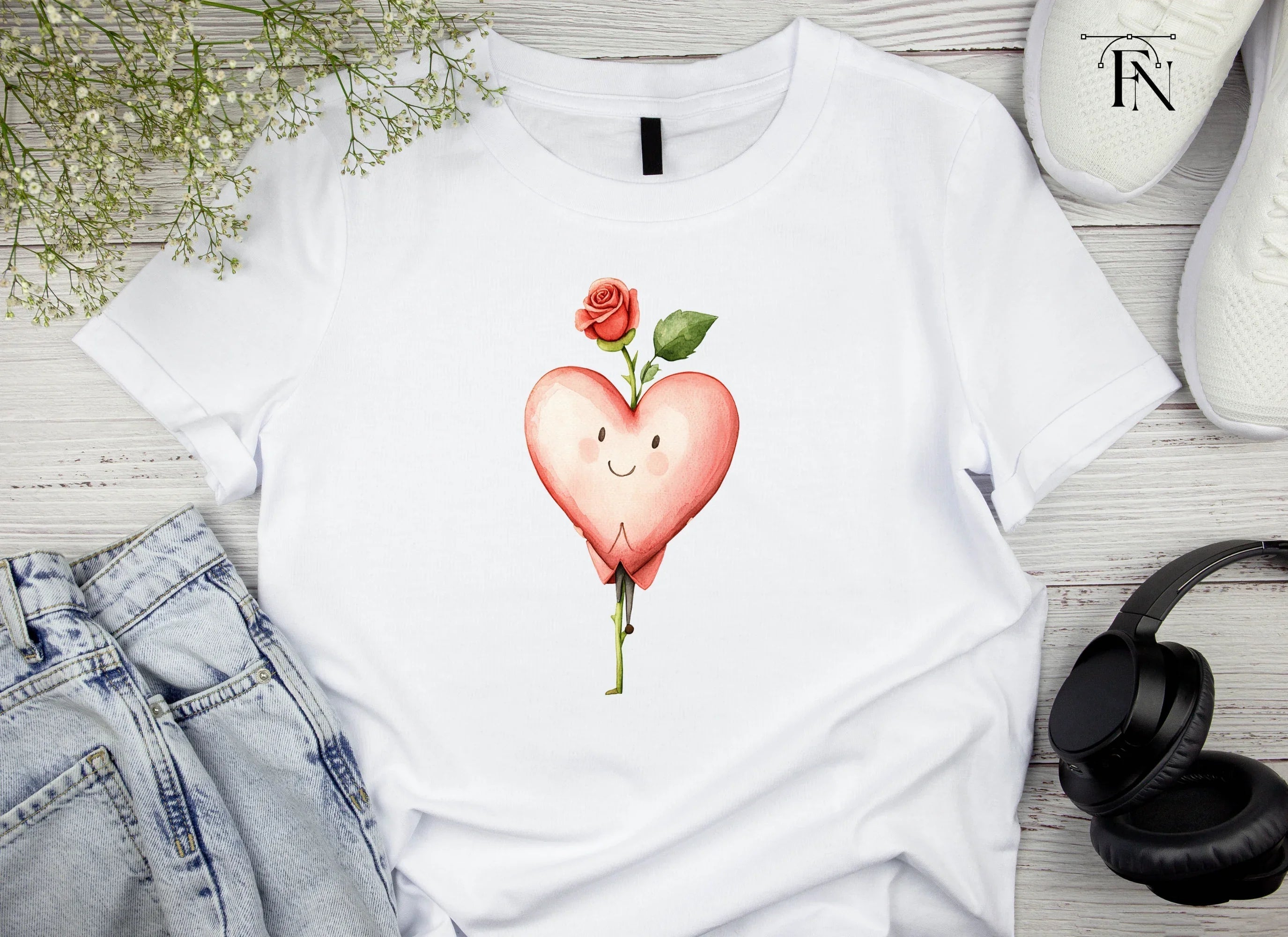 Whimsical Heart with Roses Clipart Bundle