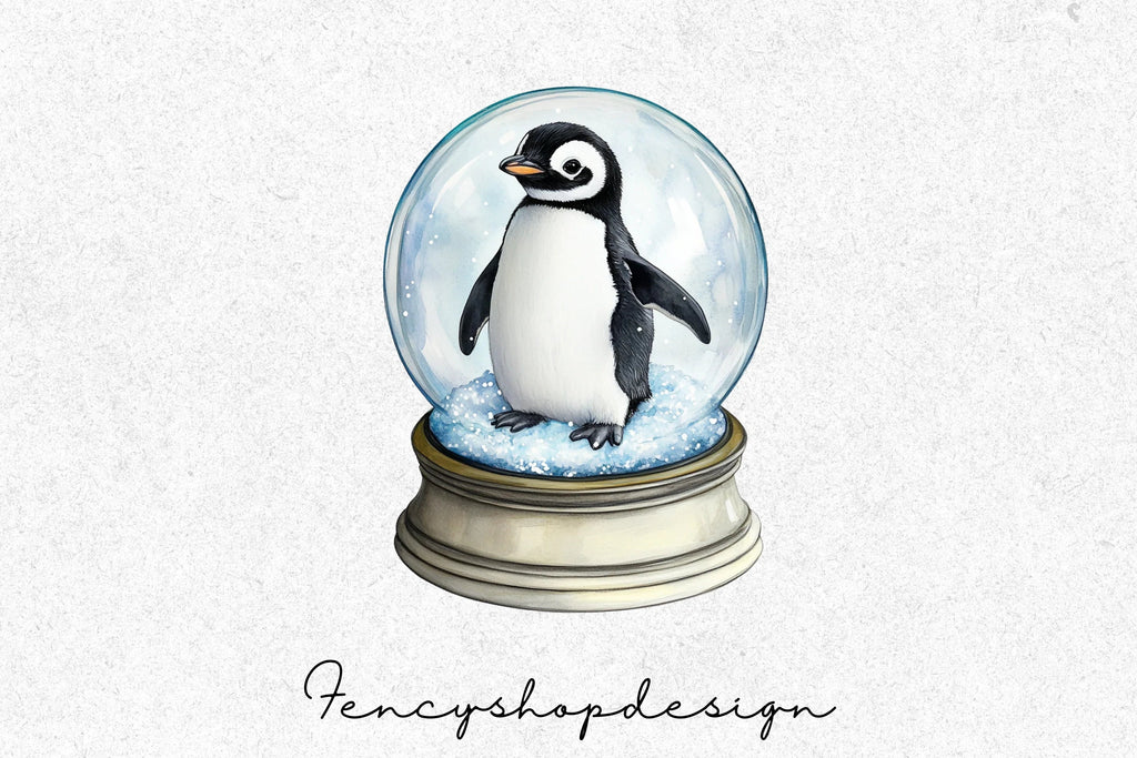 Cute Penguin Snow Globes Clipart Bundle