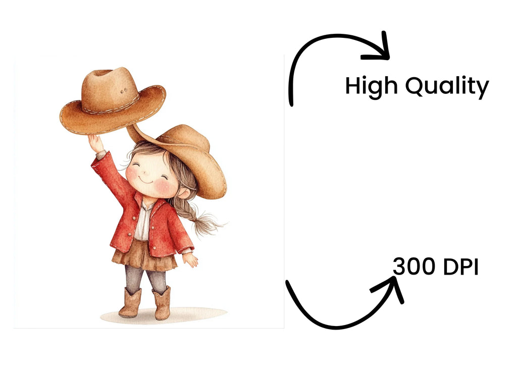 Happy Little Cowgirls with Hats Clipart Bundle