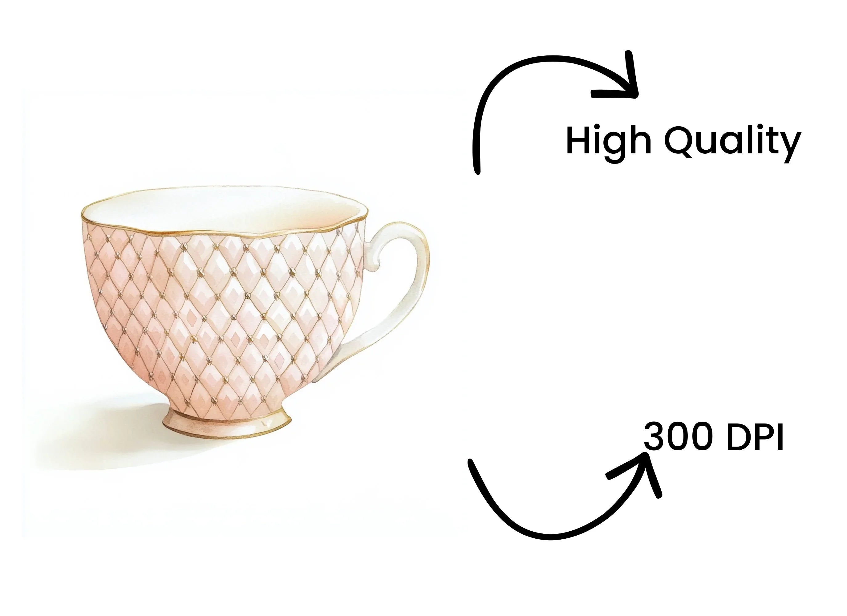 Pink Diamond Pattern Teacup Clipart Bundle