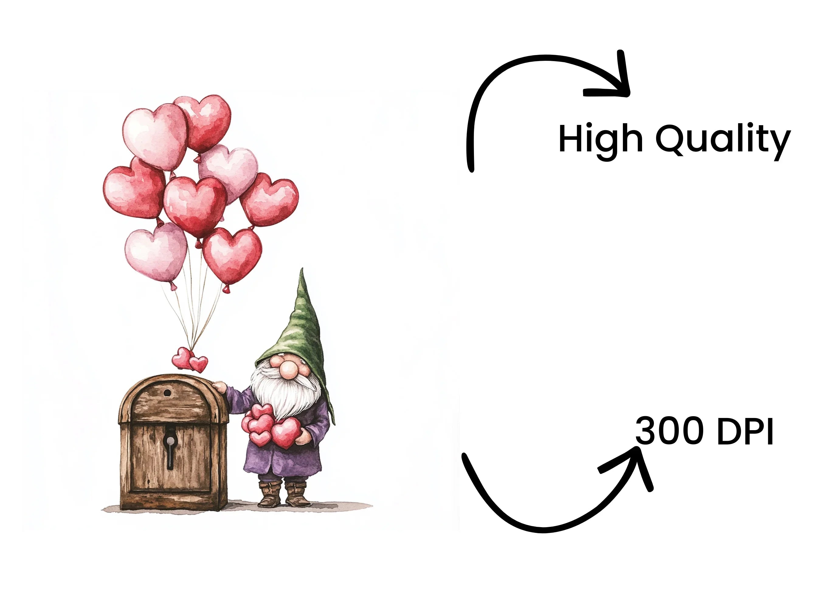 Valentine Gnomes with Heart Balloons Clipart Bundle