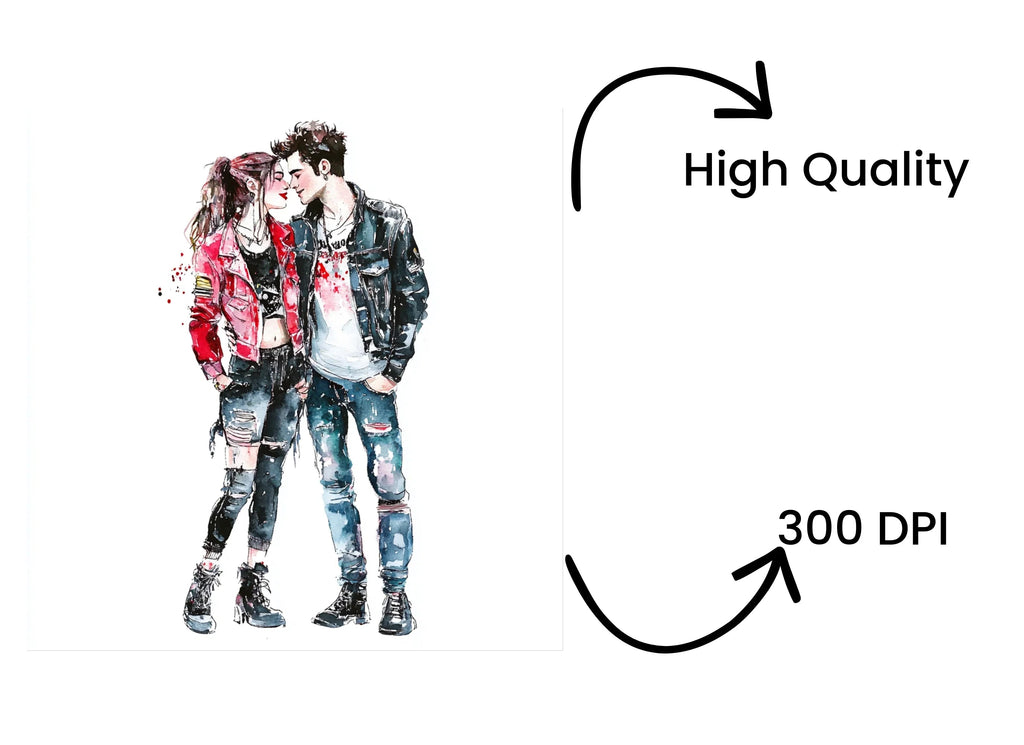Punk Rock Couple Illustrations Clipart Bundle