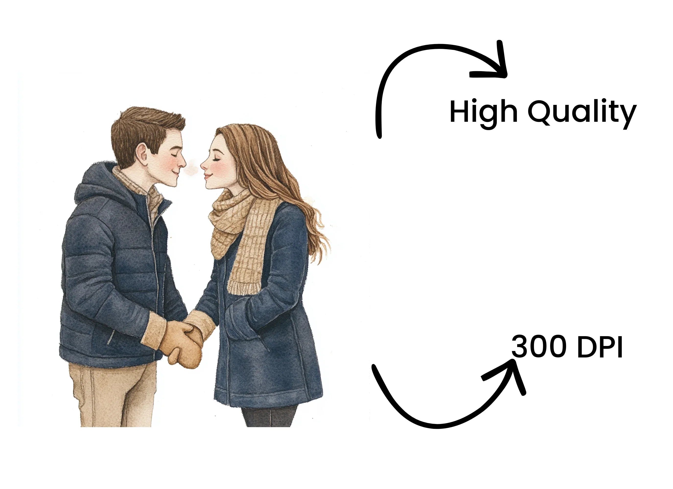Romantic Winter Couple Kissing Clipart Bundle