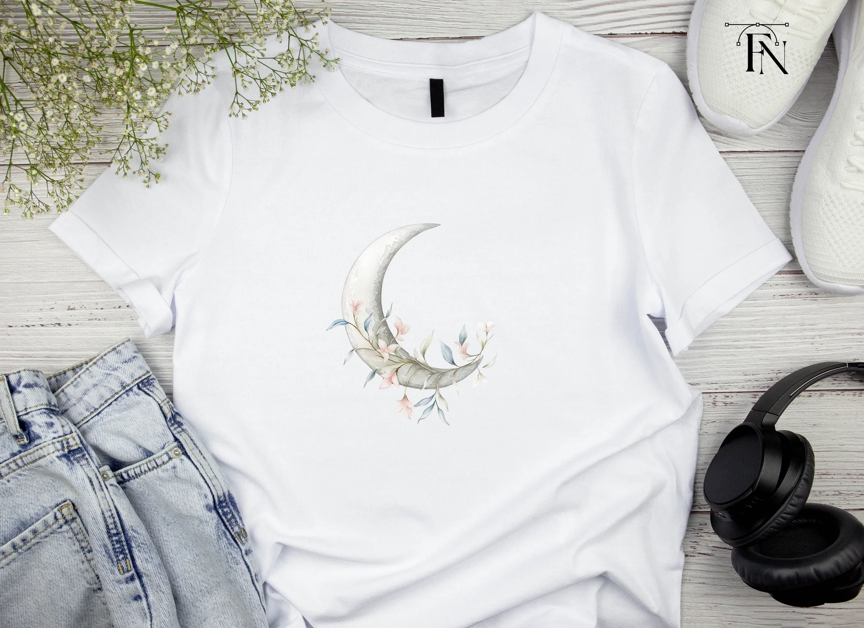 Whimsical Floral Moon Clipart Bundle