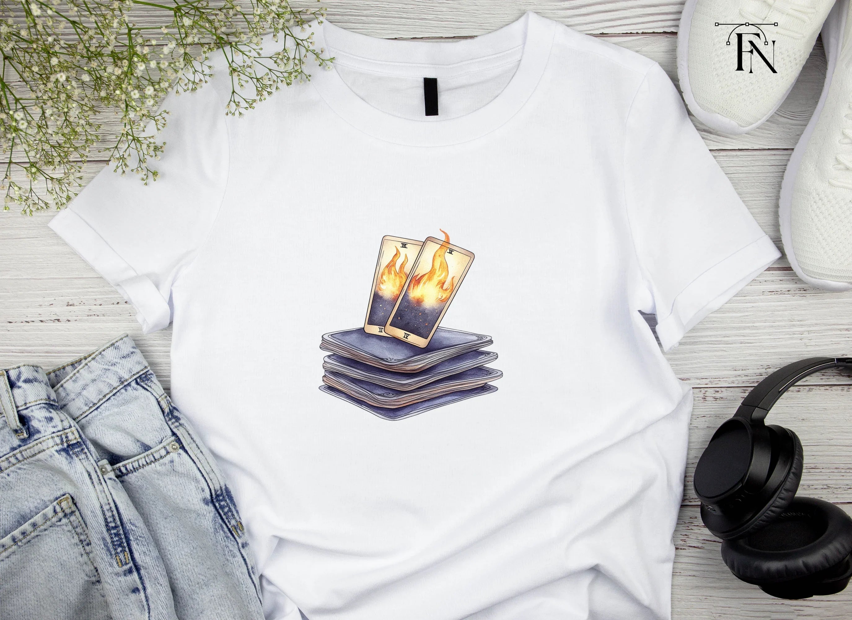 Fiery Tarot Cards Stack Clipart Bundle
