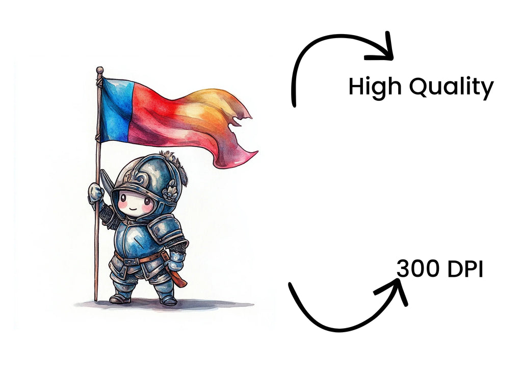 Cute Knights with Colorful Flags Clipart Bundle