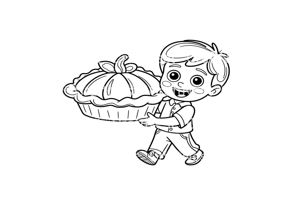 Boy Carrying Pumpkin Pie Coloring Books