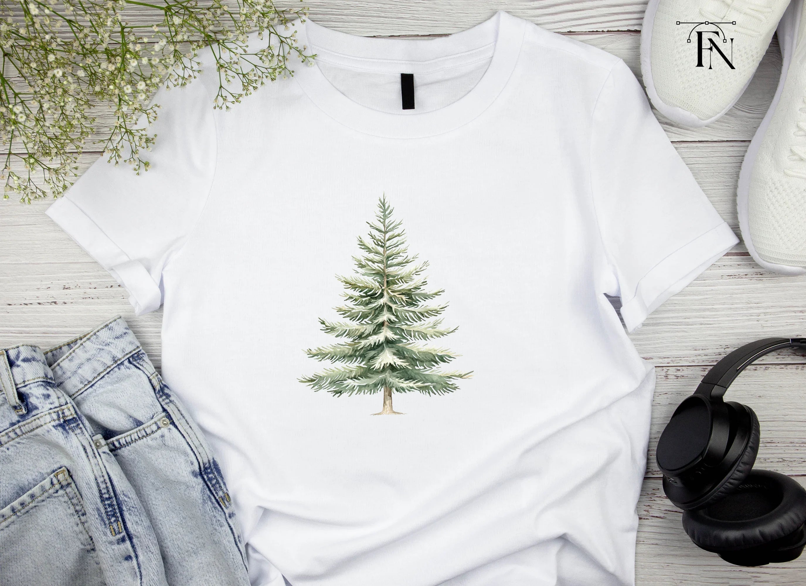 Snowy Pine Trees Clipart Bundle