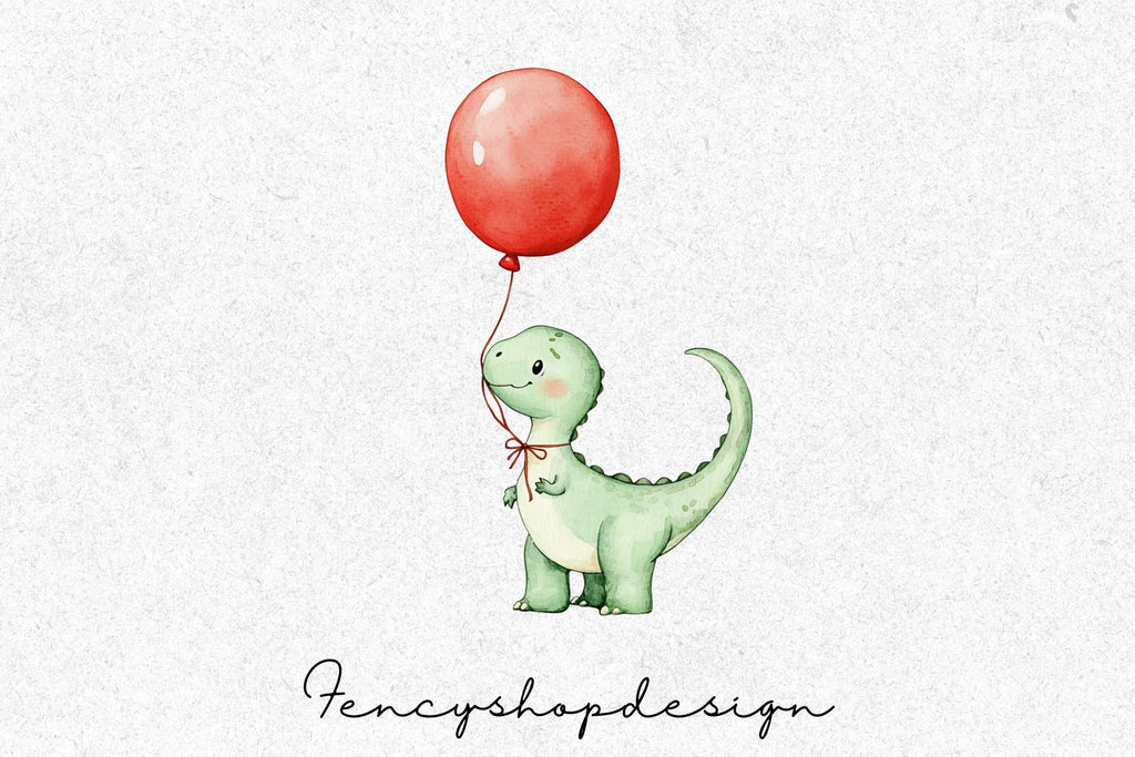 Adorable Dino Party Balloon Graphics Clipart Bundle
