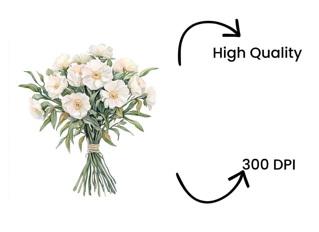 Elegant White Floral Bouquet Clipart Bundle