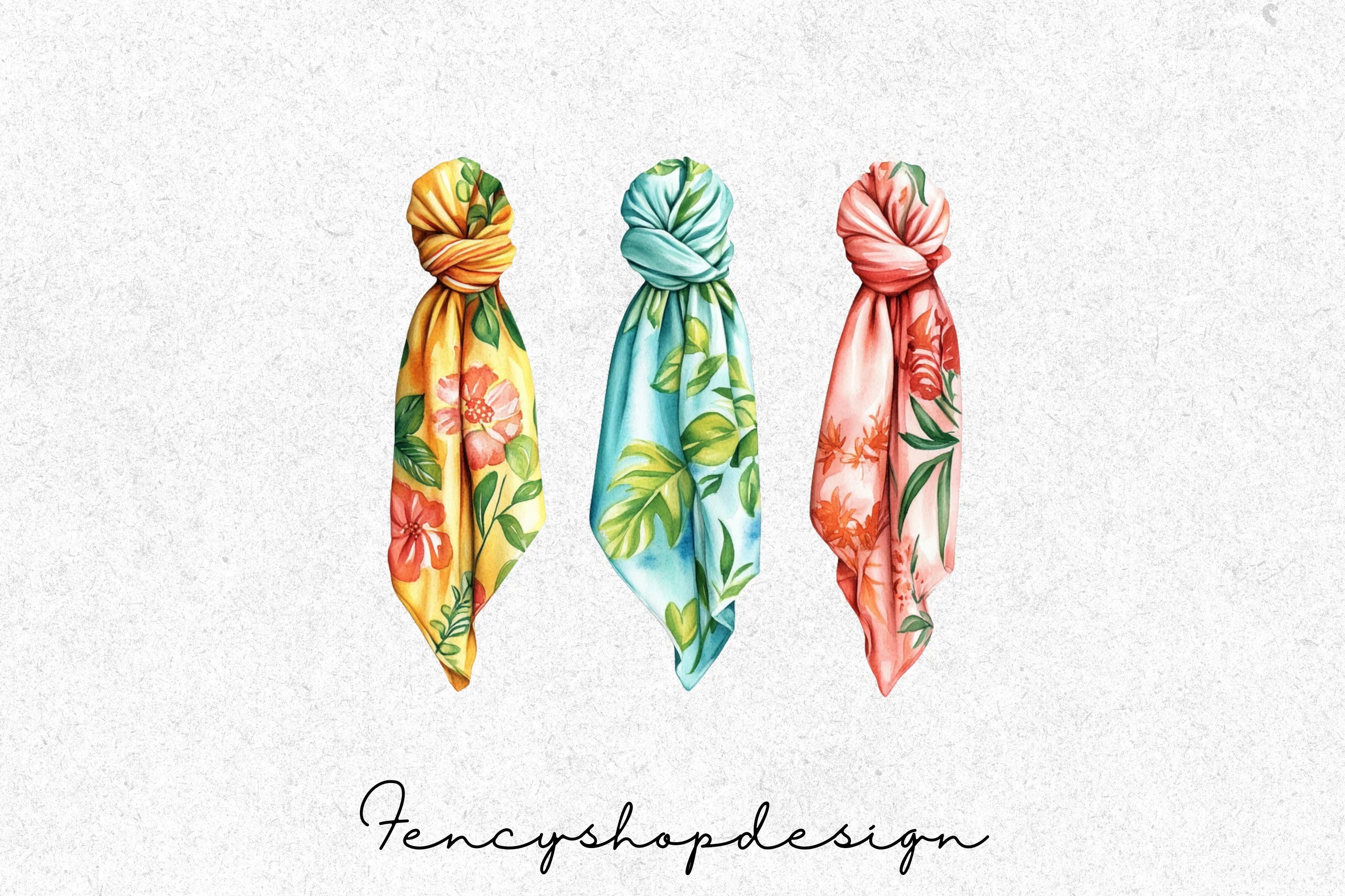 Floral Tied Scarves Clipart Bundle