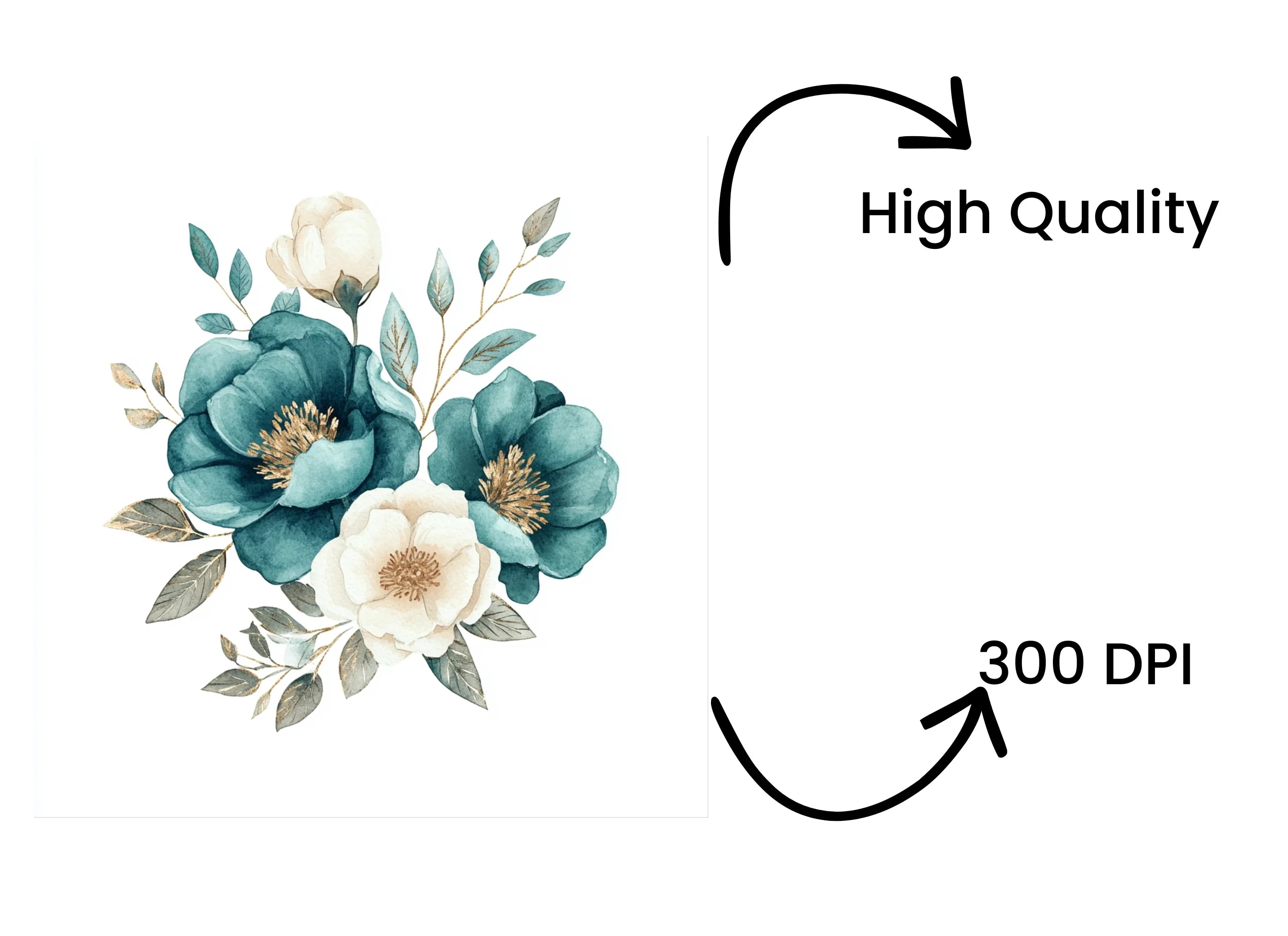 Elegant Teal Gold Floral Clipart Bundle