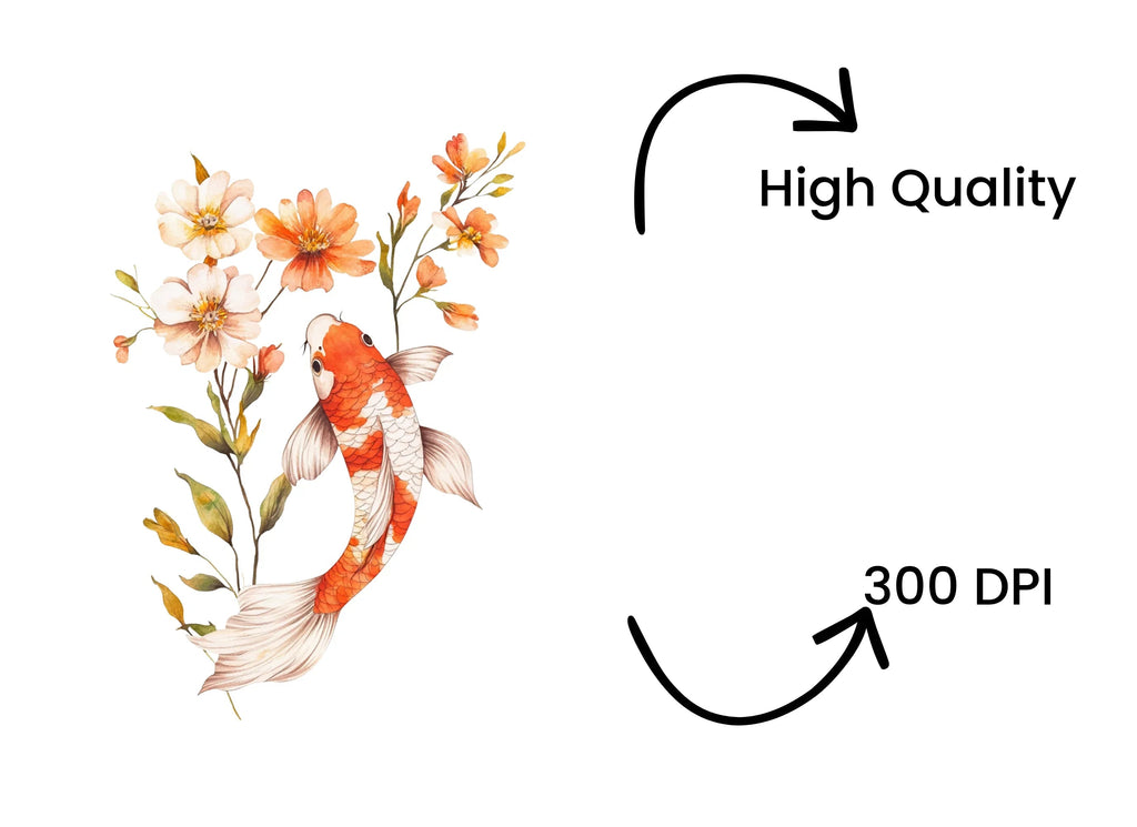 Elegant Koi Fish with Floral Accents Clipart Bundle