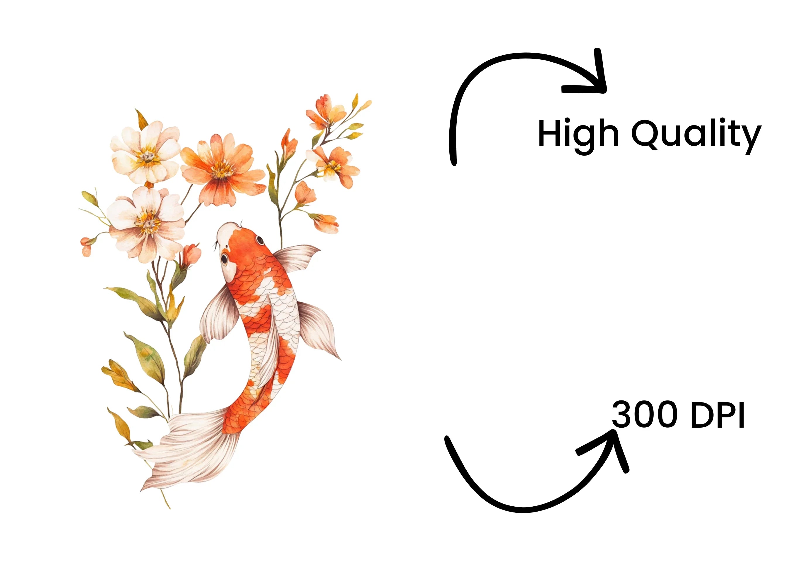 Elegant Koi Fish with Floral Accents Clipart Bundle