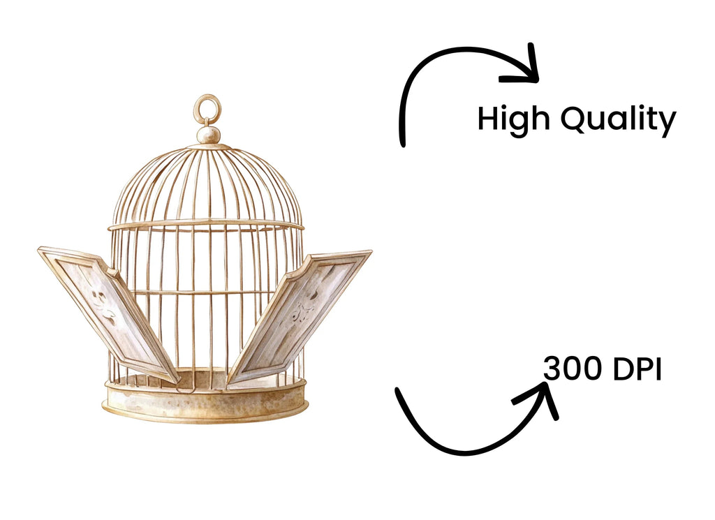 Open Vintage Bird Cage Clipart Bundle
