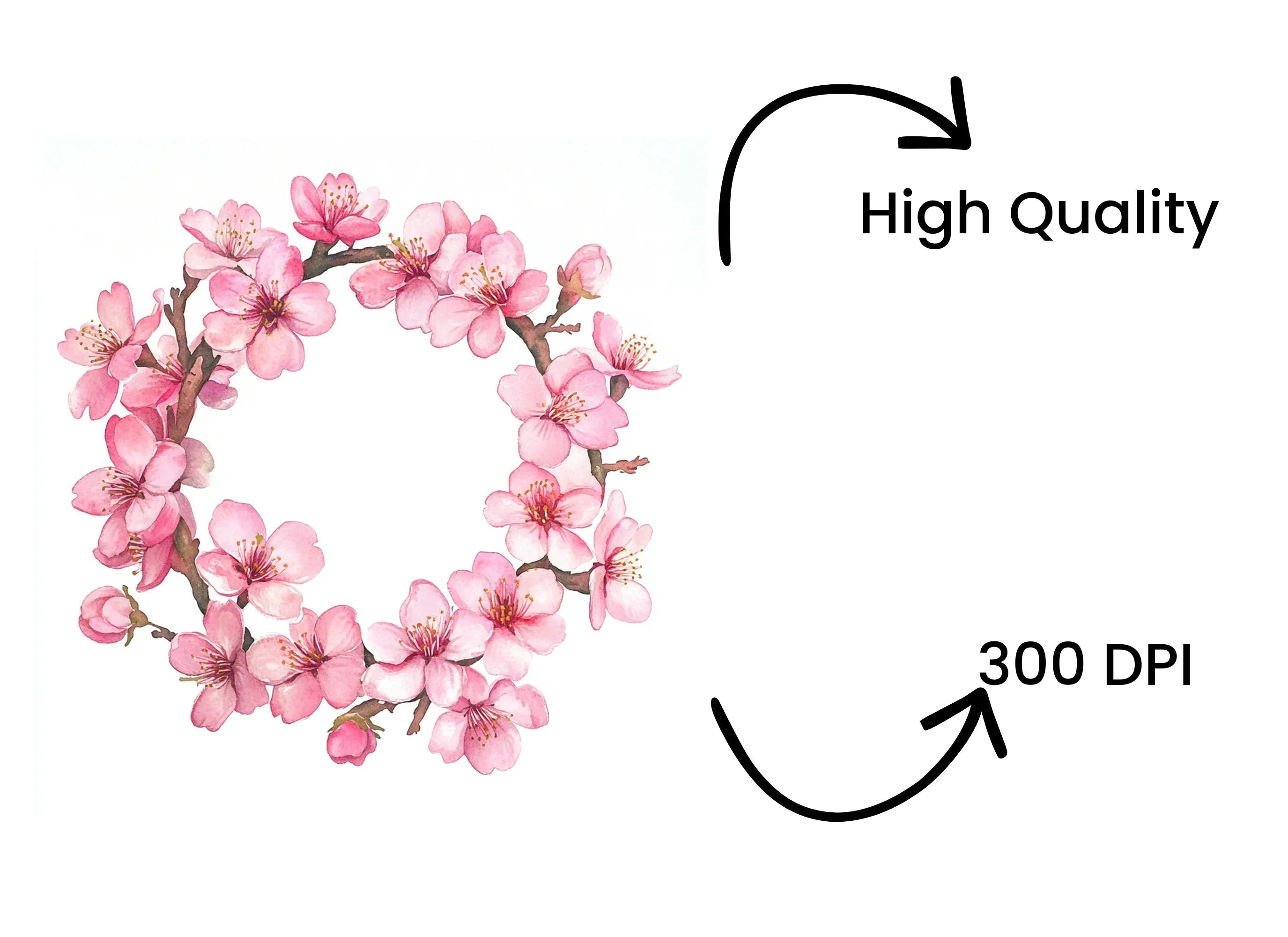 Pink Cherry Blossom Wreath Clipart Bundle