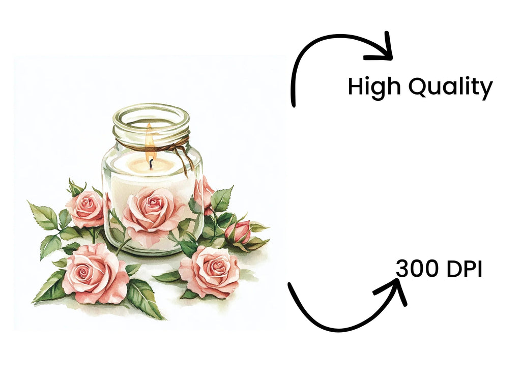 Pink Roses Candle Clipart Bundle