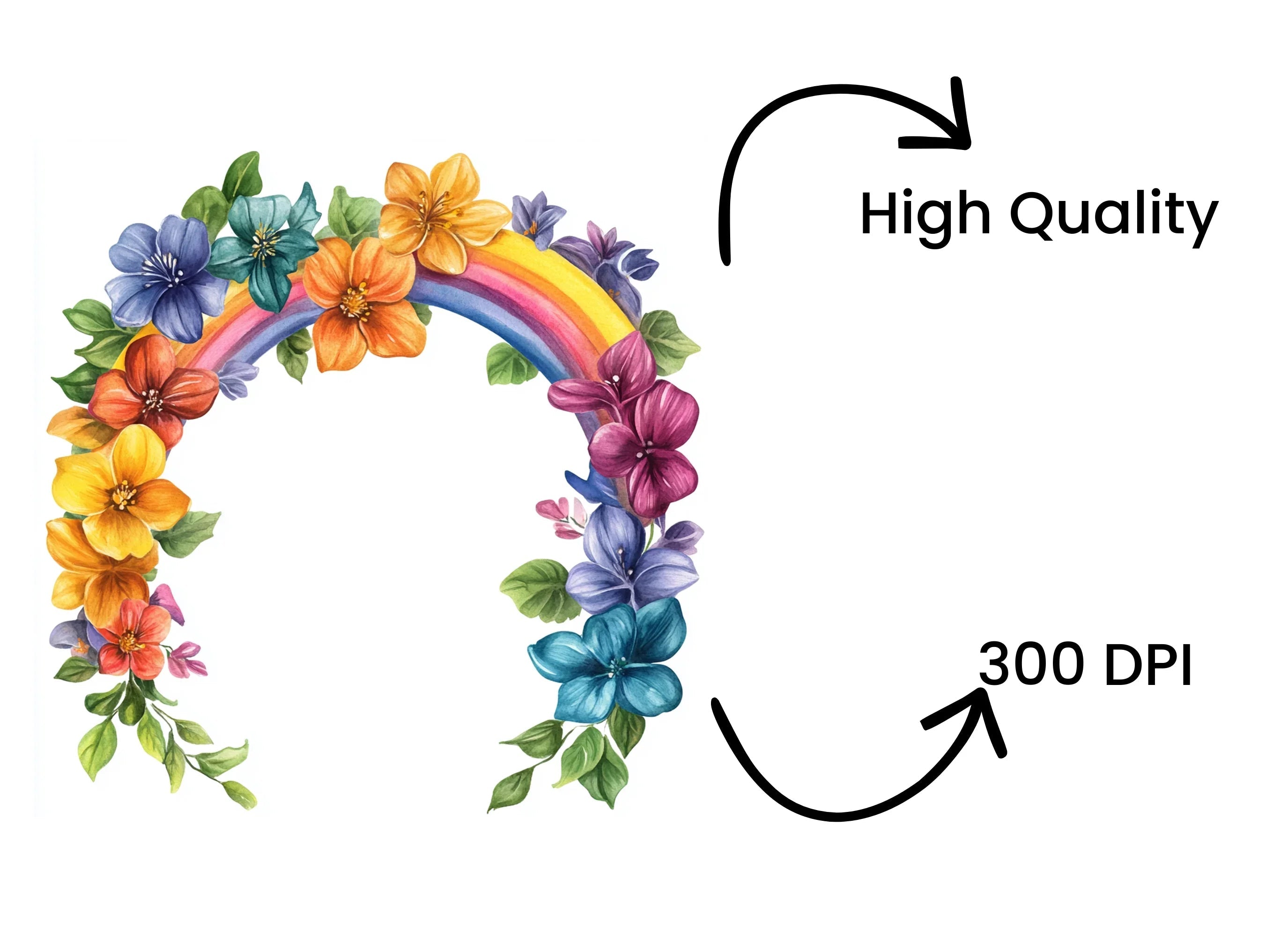 Vibrant Rainbow Flower Arch Clipart Bundle