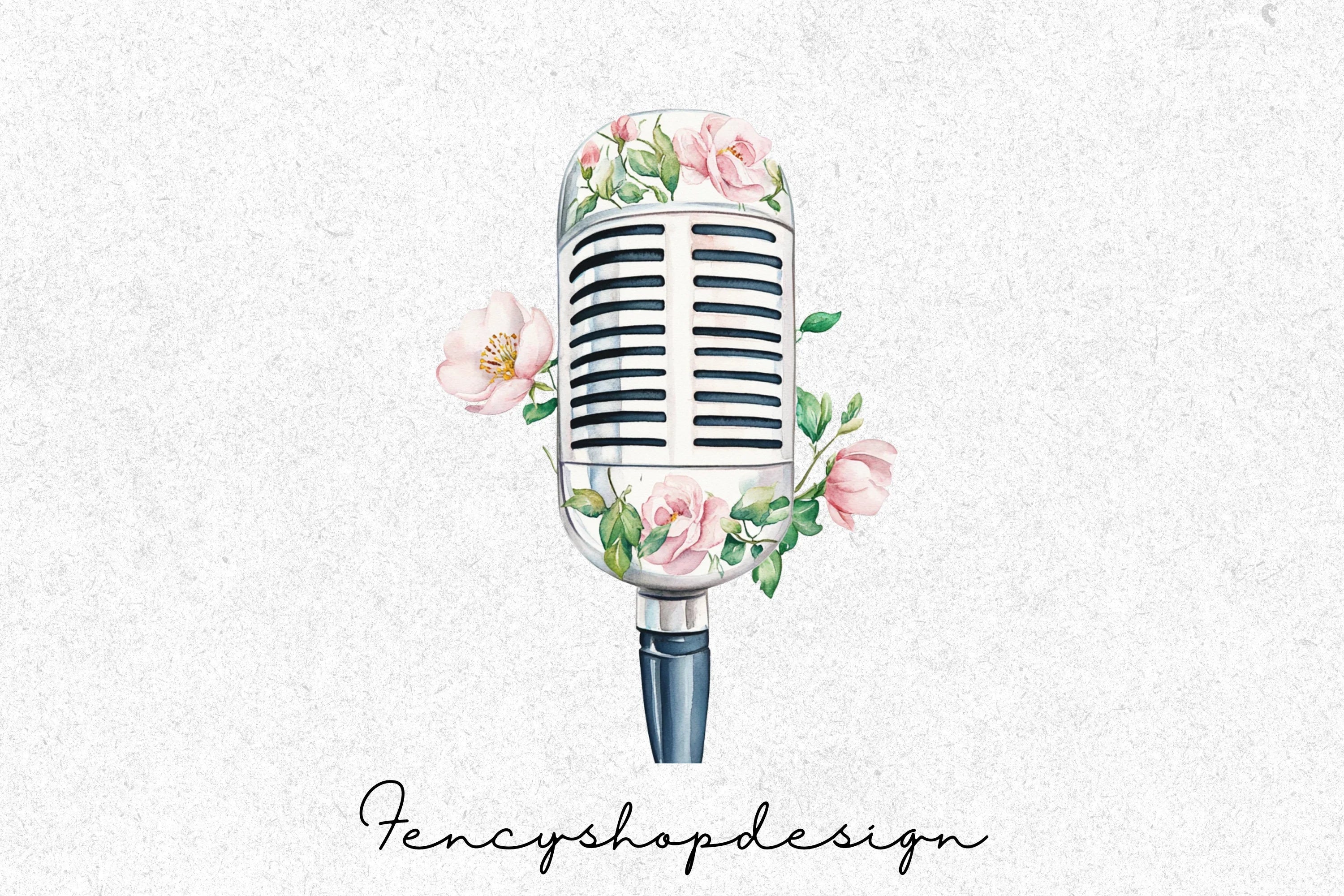 Floral Vintage Microphone Clipart Bundle