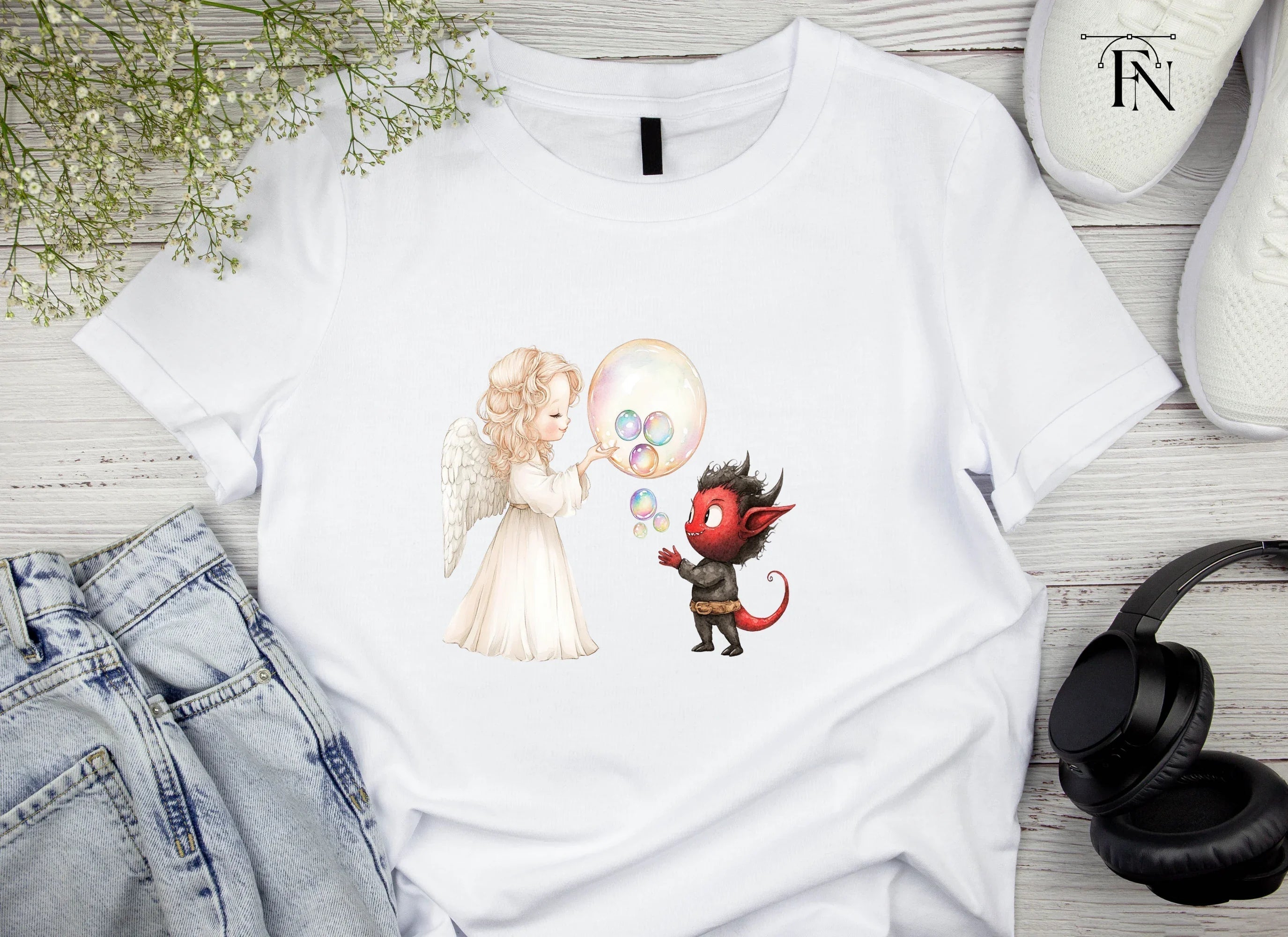 Angels and Devils Blowing Bubbles Clipart Bundle
